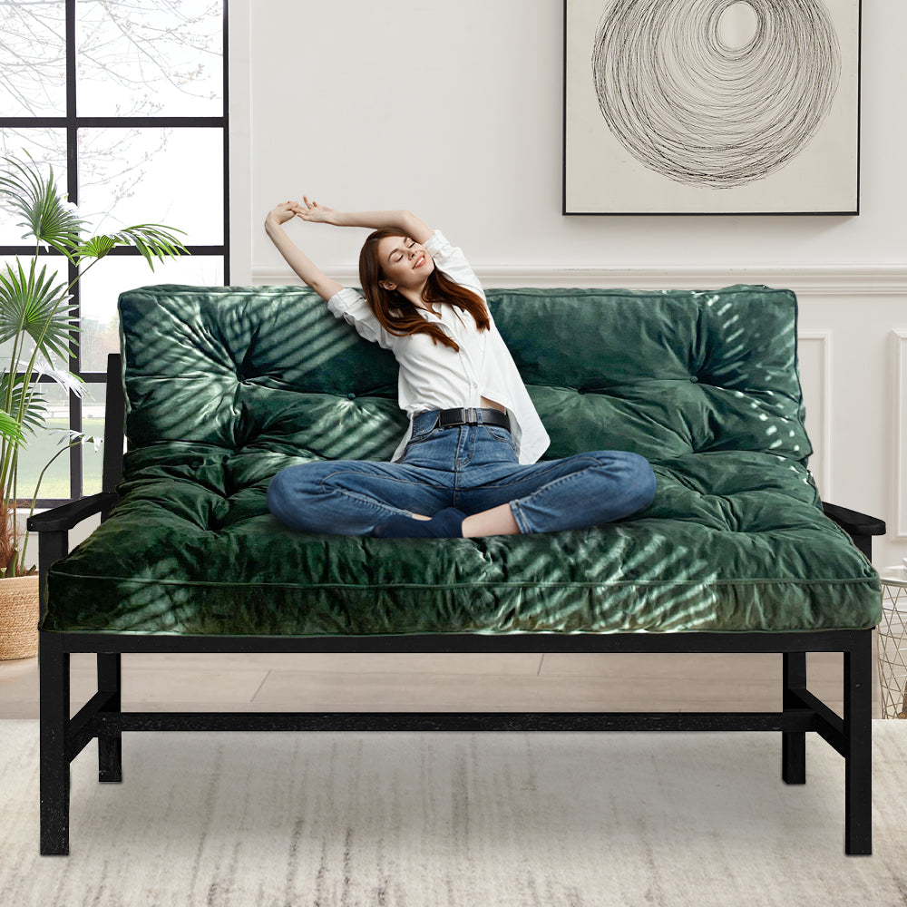 MAXYOYO 6-Inch Velvet Futon Mattress for Sofa Bed - Green (Mattress Only) | Comfortable & Space-Saving for Small Apartments, Guest Rooms & Dorm Living