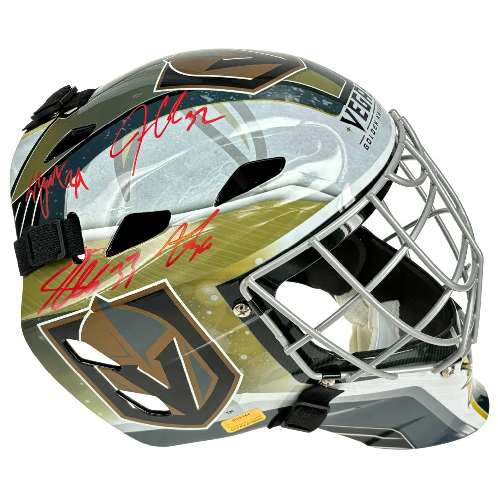 Hill Thompson Quick +1 Signed Vegas Golden Knights Stanley Cup Goalie Mask #D/5 - Authentic NHL Hockey Collectible for Fans & Memorabilia Enthusiasts - Perfect for Display, Gifts, and Sports Collections