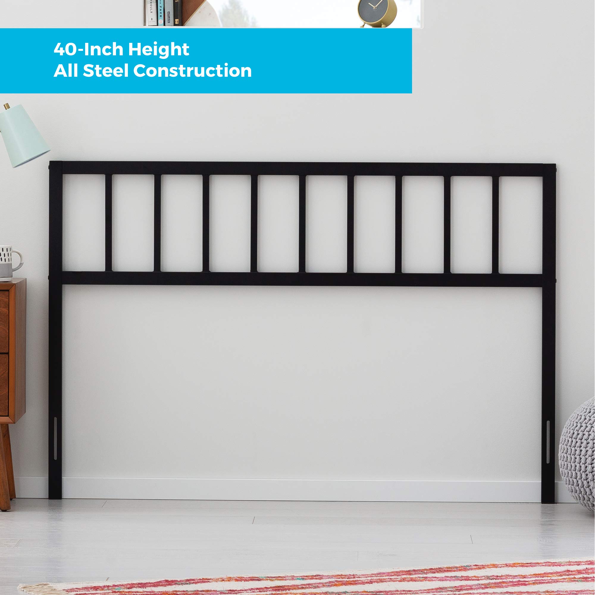 Linenspa Black California King Headboard - Decorative Metal Steel Construction with Vertical Bar Design, 40 Inches Tall - Perfect for Modern Bedroom Decor & Guest Room Setup
