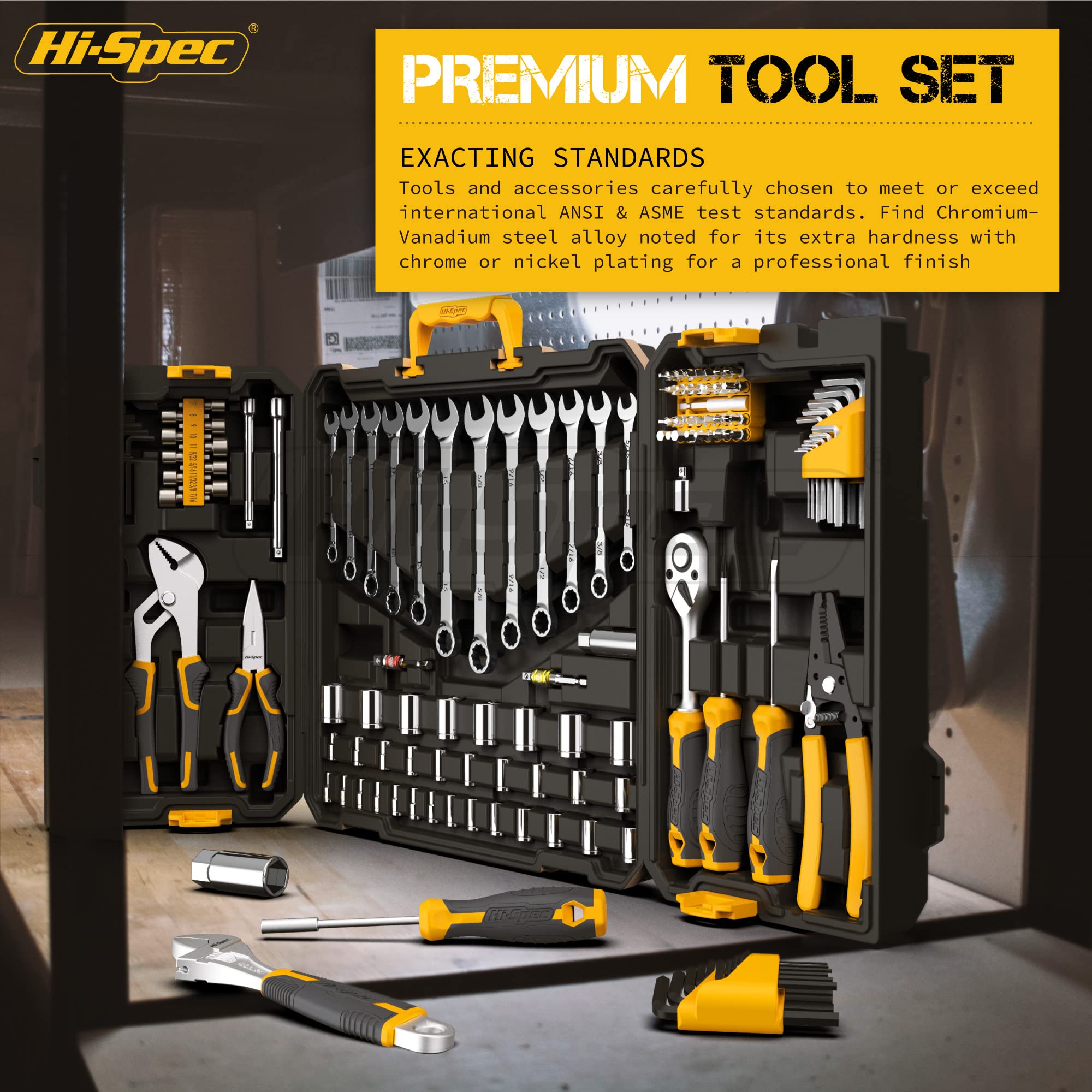 Hi-Spec 124-Piece Home & Garage Mechanics Tool Set - Complete Socket Wrench Kit for DIY Repairs & Auto Maintenance - Durable Plastic Storage Case Included - Perfect for Home Improvement, Car Repair & Professional Use