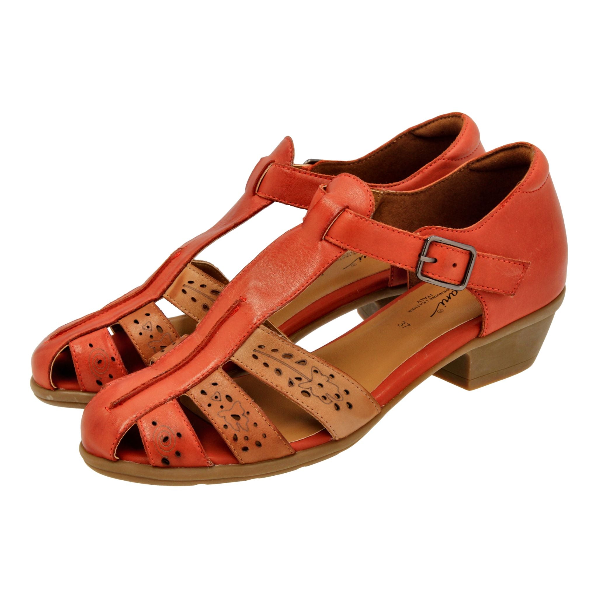 Barani Women's Chestnut Leather Heeled Sandals - 2.5 Inch Block Heel Comfortable Summer Dress Shoes for Weddings, Parties & Office Wear
