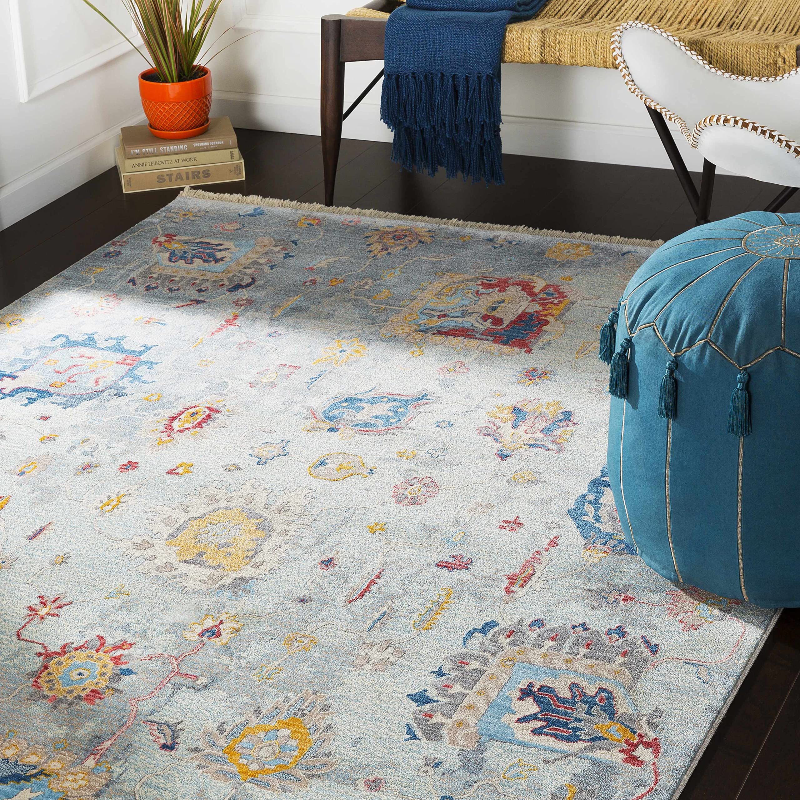 Hauteloom Kernersville Traditional Orange Blue Gray Area Rug 2' x 2'11