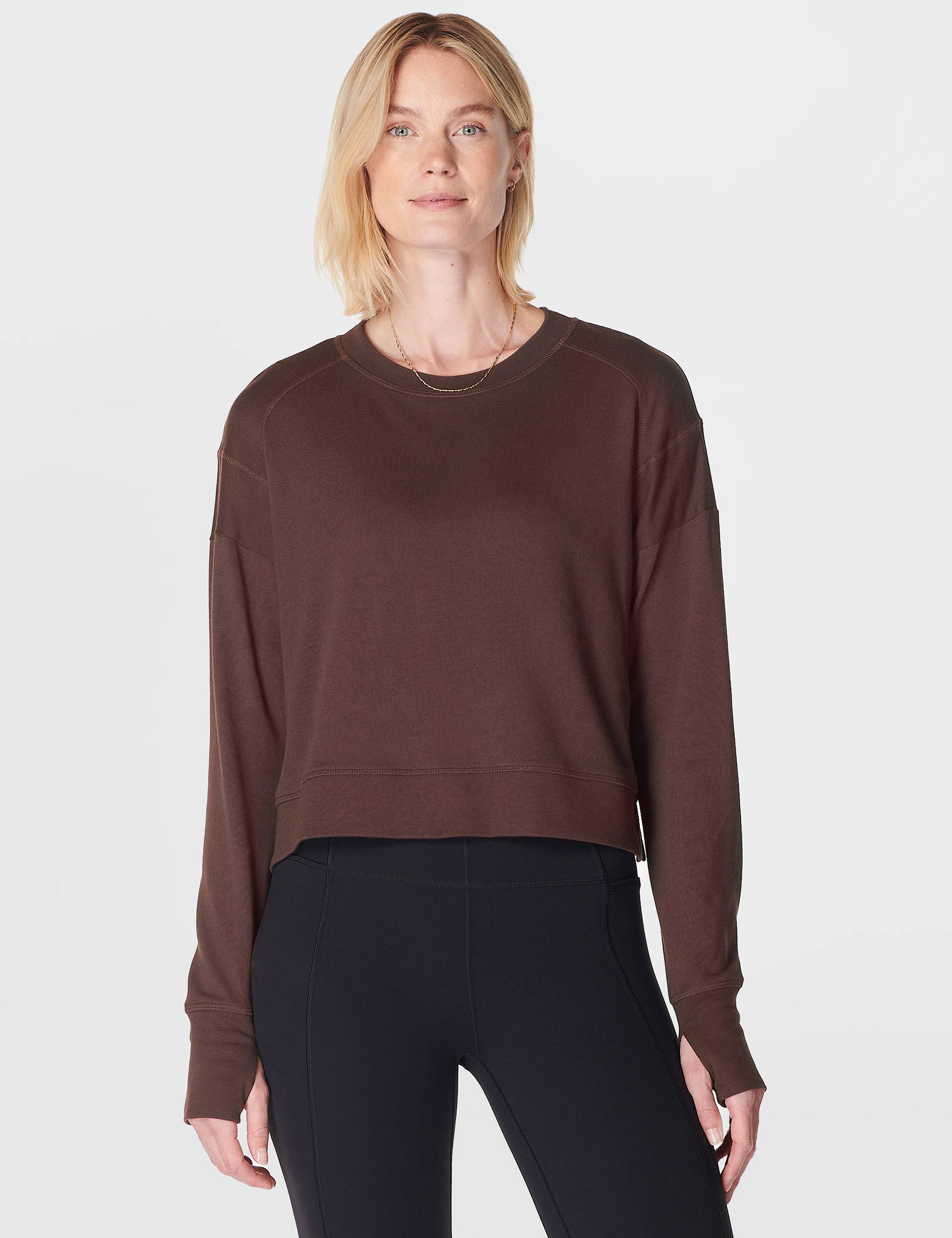 After Class Crop Sweatshirt for Women - Soft Casual Pullover Hoodie in Cacao Brown | Perfect for School, Gym, and Streetwear Fashion