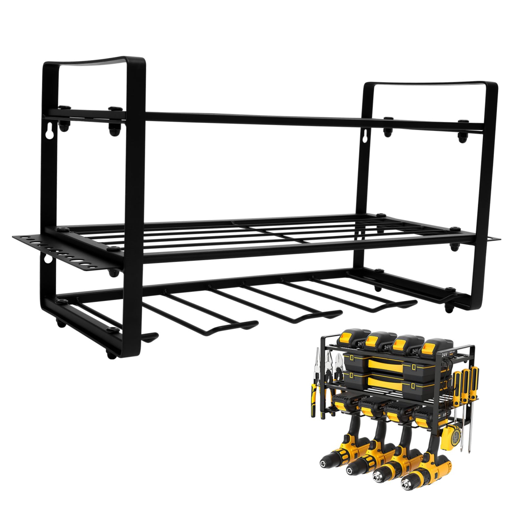KOMBIUDA 3-Layer Wall Mount Tool Organizer - Heavy Duty Carbon Steel Garage Storage Rack for Screwdrivers, Pliers & Hand Tools - Perfect for Workshop, Garage & DIY Projects