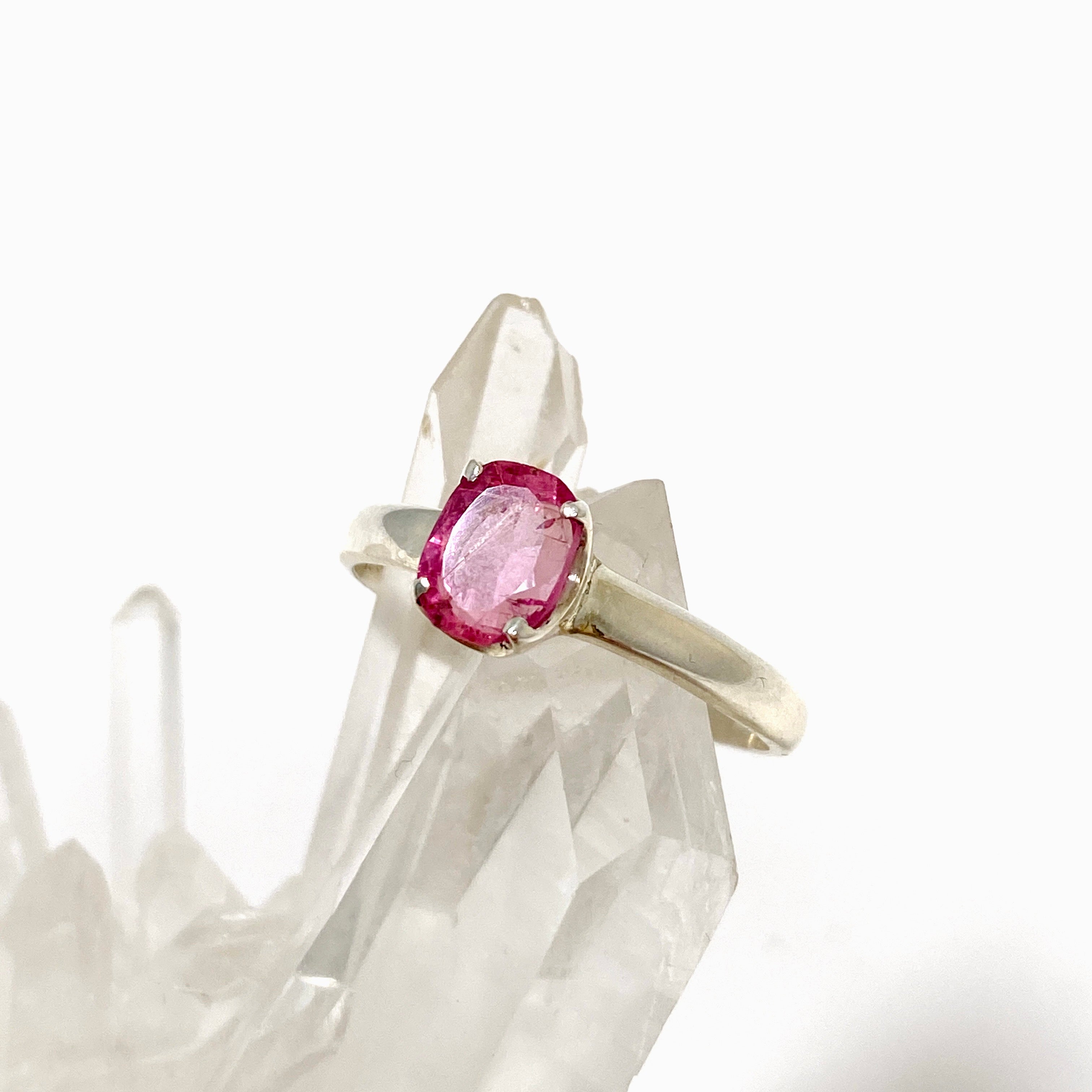 Pink Tourmaline Oval Faceted Ring - Size 9 Sterling Silver Women's Jewelry - Perfect for Engagement, Anniversary & Gift Giving