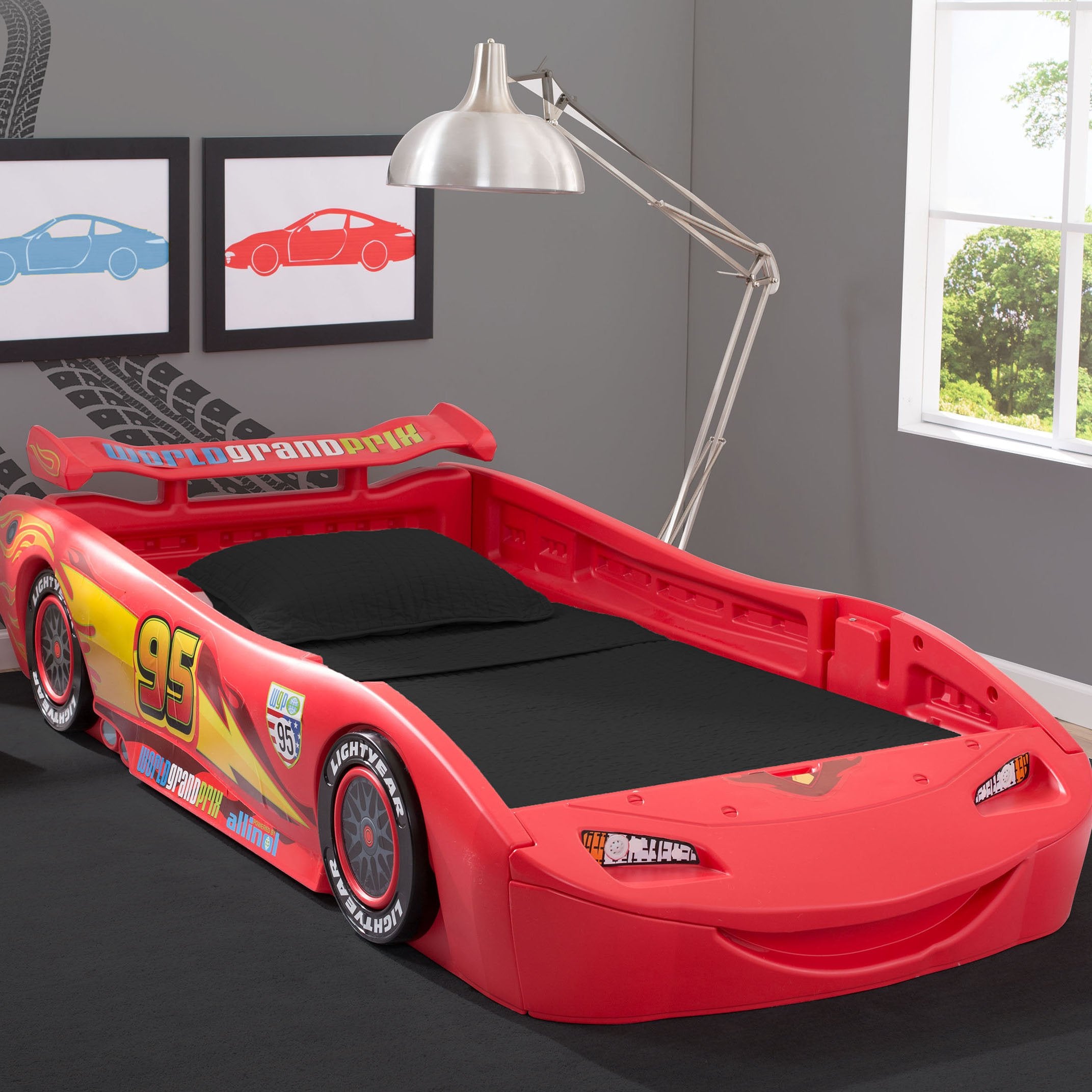 Cars Twin Bed for Kids - Lightning McQueen Themed Bed Frame with Storage - Perfect for Boys' Bedroom Decor and Disney Pixar Fans