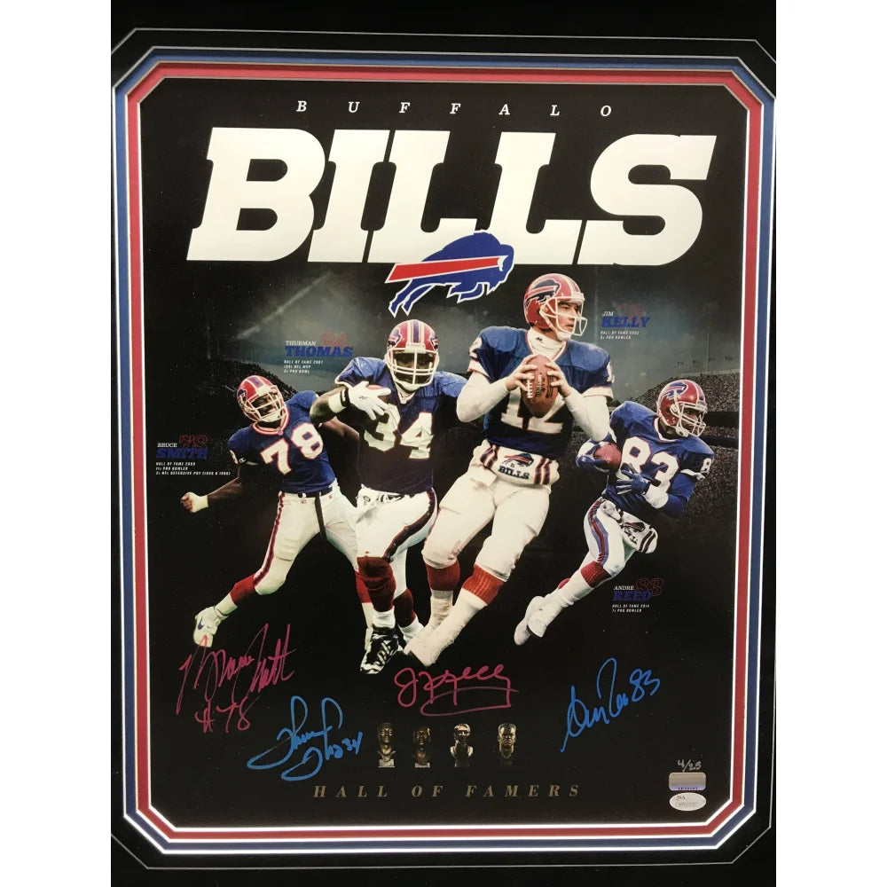 Buffalo Bills Hall of Famers (4) Signed 16x20 Framed Limited Edition #D/25 with JSA COA - Perfect for Sports Memorabilia Collectors & Bills Fans