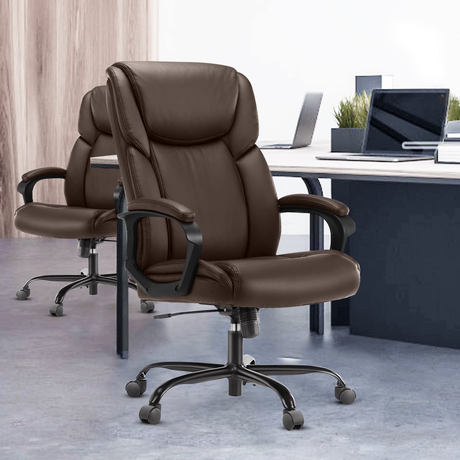 Premium Ergonomic Office Chair for Heavy People - High Back PU Leather Executive Desk Chair with Lumbar Support, Adjustable Height & 360° Swivel Wheels - Perfect for Home Office, Gaming & Workspaces