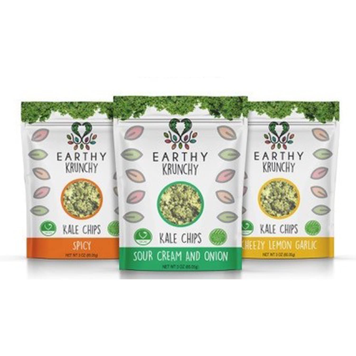 Healthy Crunchy Kale Chips - High Protein Vegan Snacks (3 Flavor Variety Pack) | Gluten-Free, No Additives | Sour Cream Onion, Cheesy Lemon Garlic & Spicy | Perfect for Office Snacking, Road Trips & Healthy Lifestyle