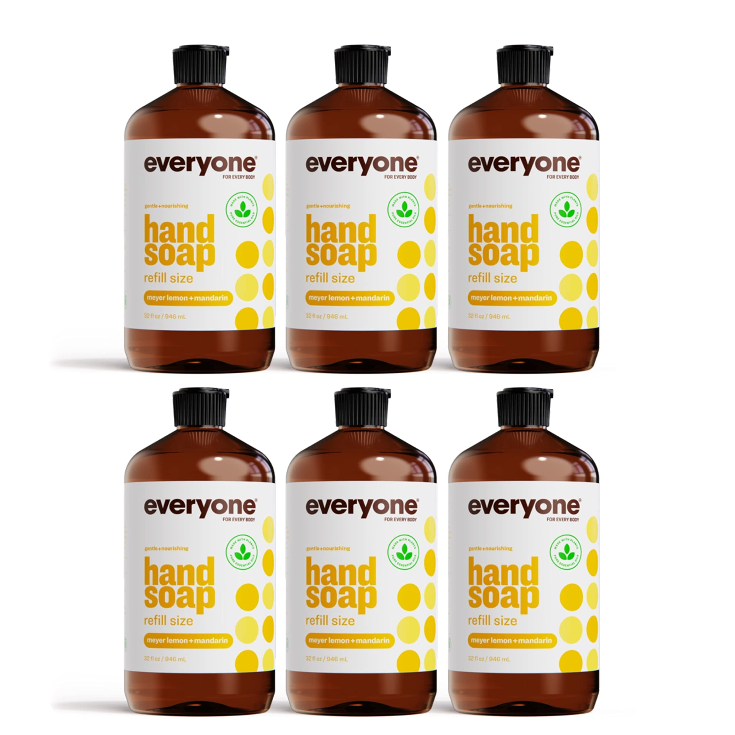 Meyer Lemon & Mandarin Hand Soap Refill - 32oz (6-Pack) | Plant-Based Cleanser with Pure Essential Oils | Gentle for Daily Use in Kitchens, Bathrooms & Offices