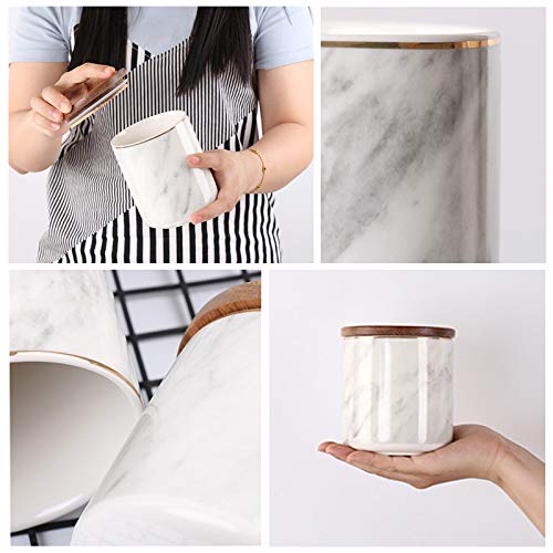 Bakoustar 800ML Ceramic Food Storage Jar with Airtight Seal - Modern Design Wooden Lid Canister for Tea, Coffee, Sugar, Spices, Makeup Brushes & Organizing Kitchen Pantry | Perfect for Home, Office & Gift Giving