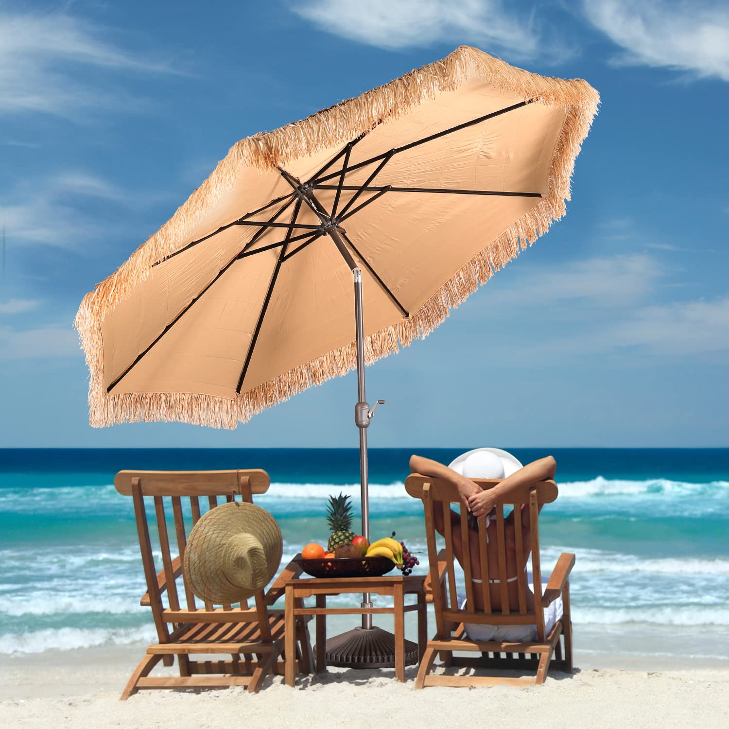 BPS 10FT Thatch Patio Umbrella - Tiki Style Outdoor Umbrella with Easy Crank Lift, Natural Straw Look - Perfect for Poolside, Backyard, Beach, Garden & Patio Parties (No Base Included)