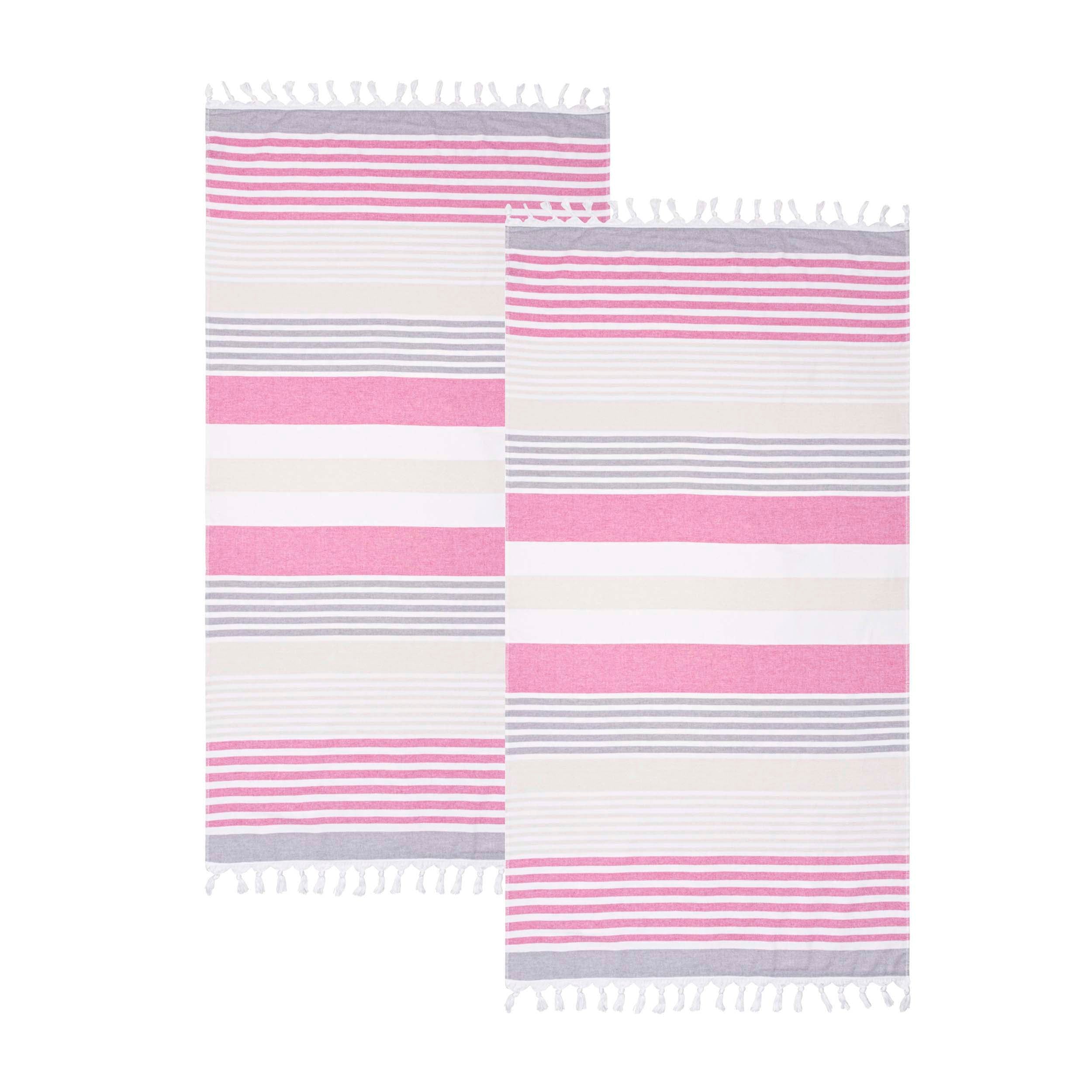 Meera Stripe Fouta 2-Piece Beach Towel Set with Tassels | Soft Quick-Dry Turkish Cotton Towels for Pool, Beach, Yoga & Spa | Perfect Summer Accessories