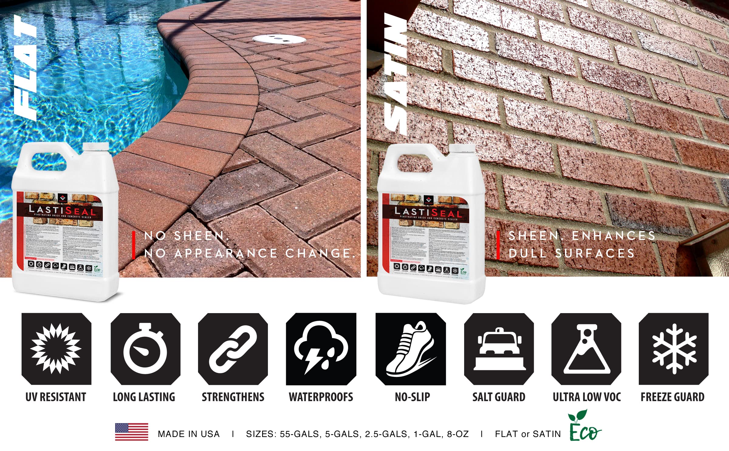 LastiSeal Brick & Concrete Sealer - 5 Gallon Waterproofing Sealant for Brick, Concrete, Pavers & Porous Stone - Flat/Natural Finish - Enhances Durability & Weather Resistance - Ideal for Driveways, Patios & Masonry Projects