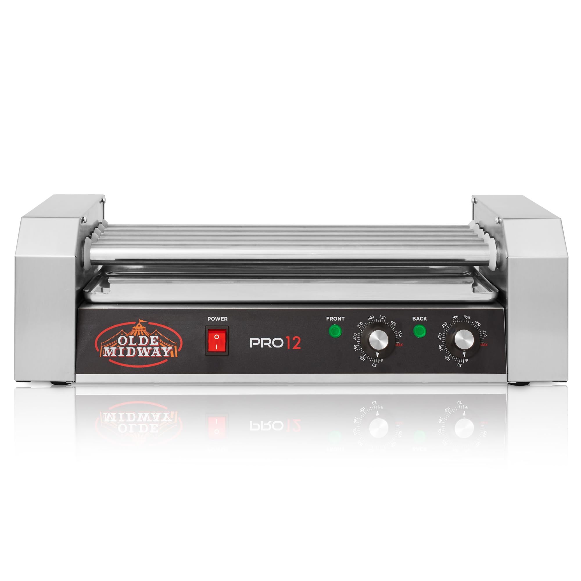 Olde Midway Electric 12 Hot Dog 5 Roller Grill Cooker Machine 700-Watt - Commercial Grade Hot Dog Warmer for Restaurants, Food Trucks & Events - Stainless Steel Hot Dog Roller Grill with Adjustable Temperature