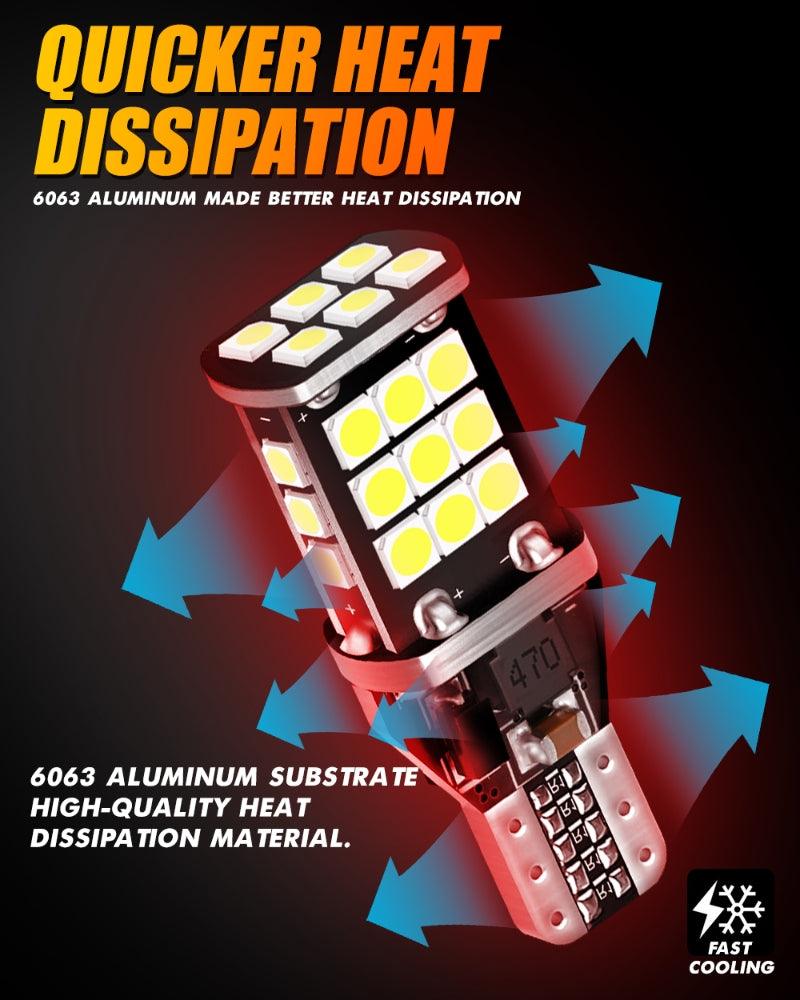 912 921 T15 W16W LED Bulbs - 10W High Brightness 300% Brighter Backup Brake Tail Lights - CAN Bus Error Free 6500K White - 2 Pack - Perfect for Cars, Trucks, SUVs, and Trailers