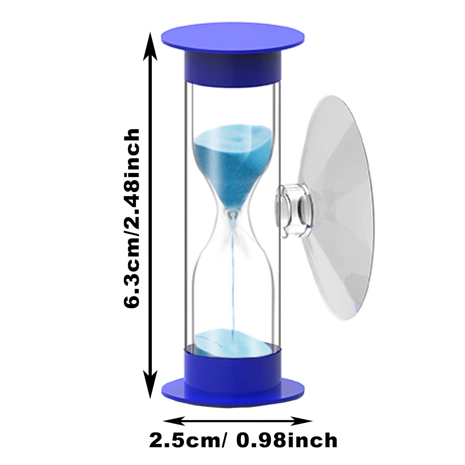 2 Minute Hourglass Sand Timer with Suction Cup - Set of 2 Small Unbreakable Plastic Sand Clock for Kids, Toothbrush Timer, Rotatable Sand Watch for Classroom, Games & Time Management (Blue)