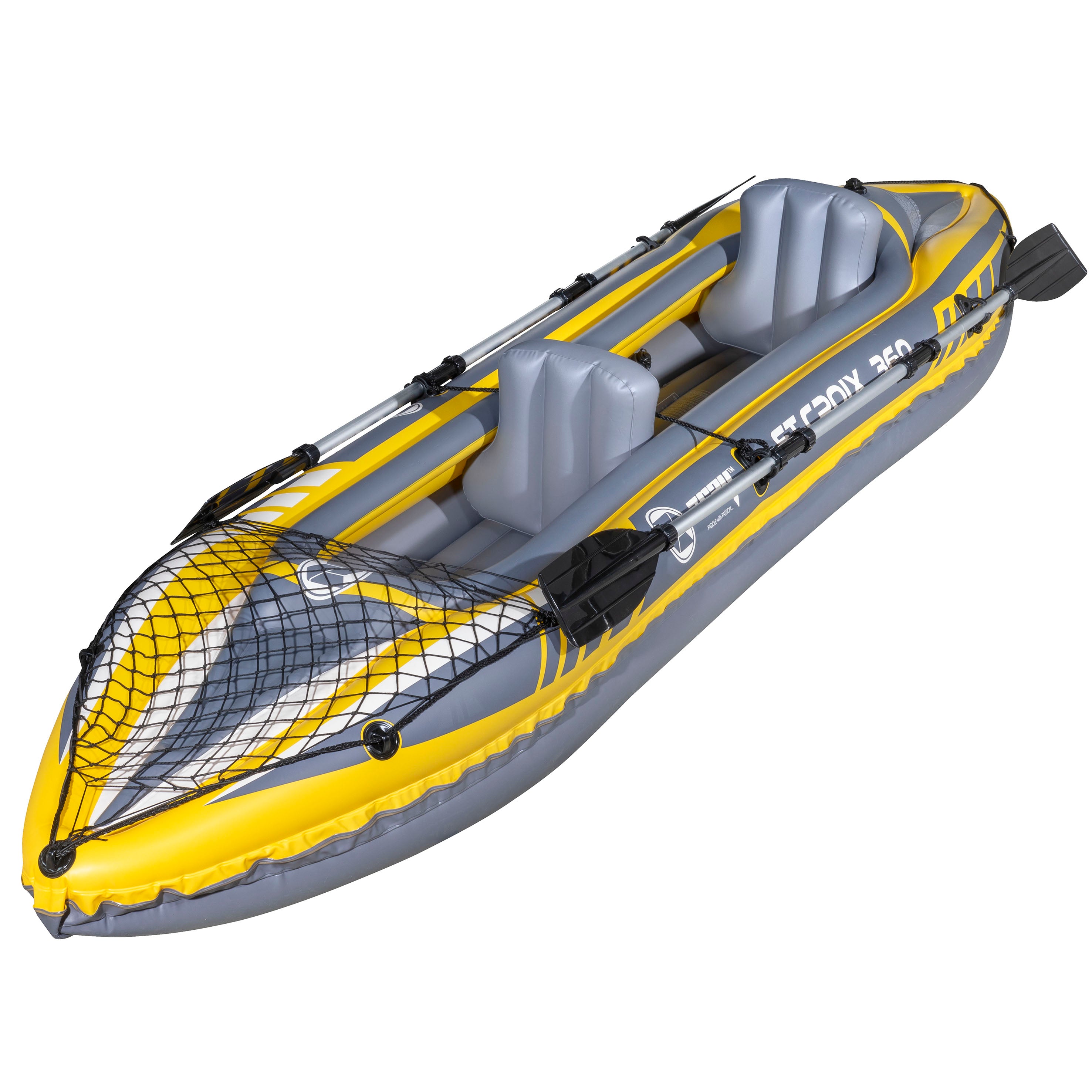Inflatable 2-Person Kayak Canoe Set with Pump, Carry Bag & 2 Aluminum Paddles - Blue/Yellow/White (DL155) | Portable Watercraft for Lakes, Rivers & Beach Adventures
