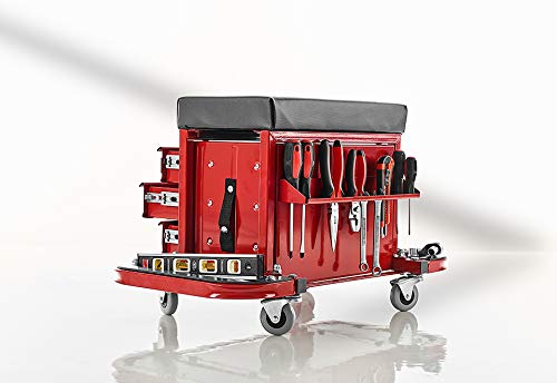 Sharper Image Rolling Toolbox Stool - Portable 3-in-1 Workbench Seat with Wheels & Storage for Garage, Workshop, DIY Projects | Heavy Duty Mobile Tool Stool for Mechanics, Carpenters, Home Improvement