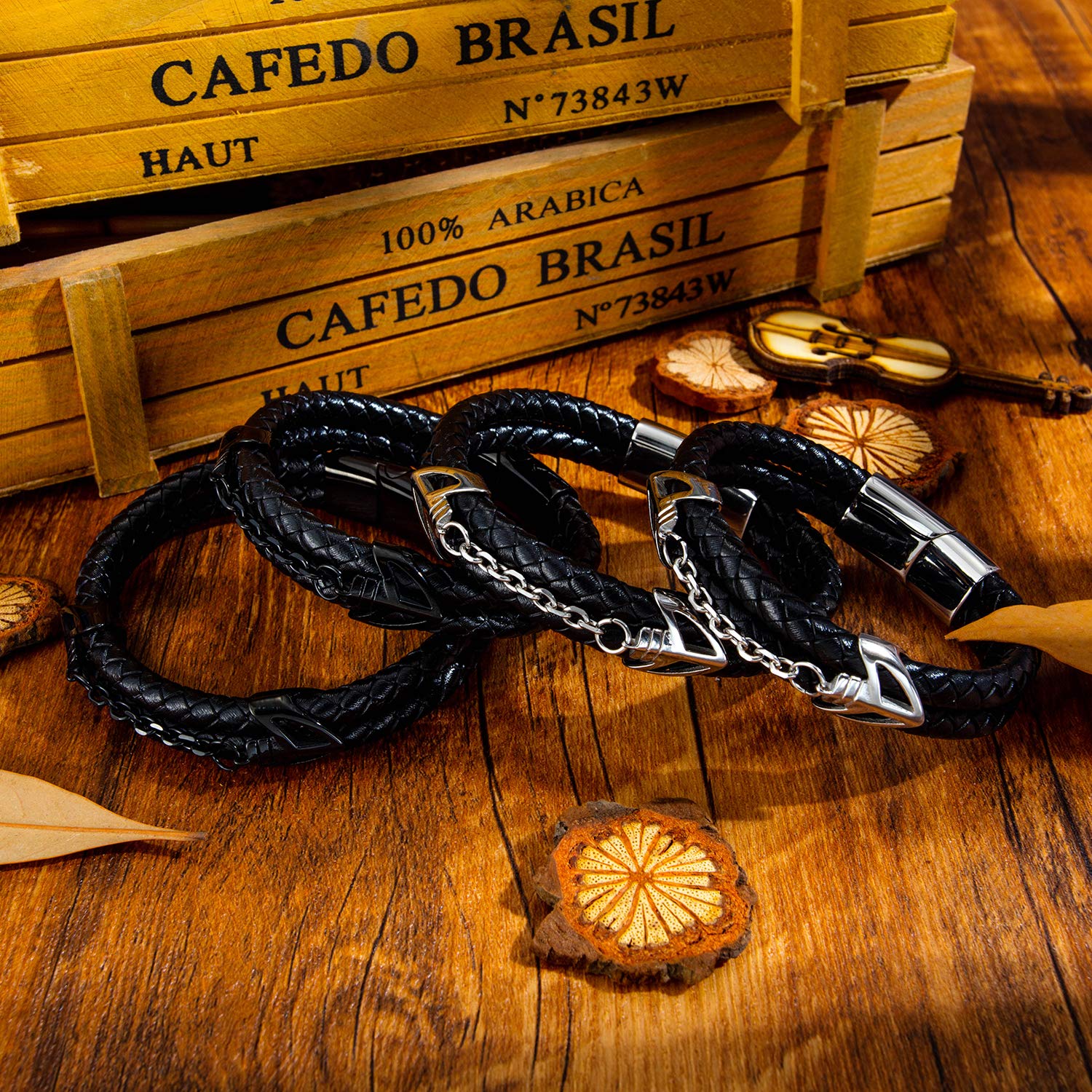 Men's Leather Bracelet with Stainless Steel Clasp - Multi-Layer Braided Genuine Leather Wristband for Men | Perfect for Casual Wear, Gifts & Everyday Fashion Accessories