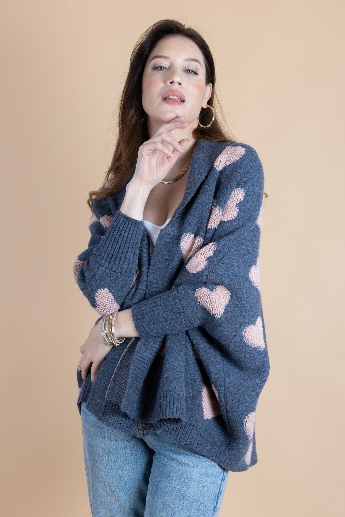 Heart Cardigan Sweater for Women - Cozy Ribbed Knit Pullover for Fall & Winter - Perfect for Casual Outfits, Date Nights, and Layering