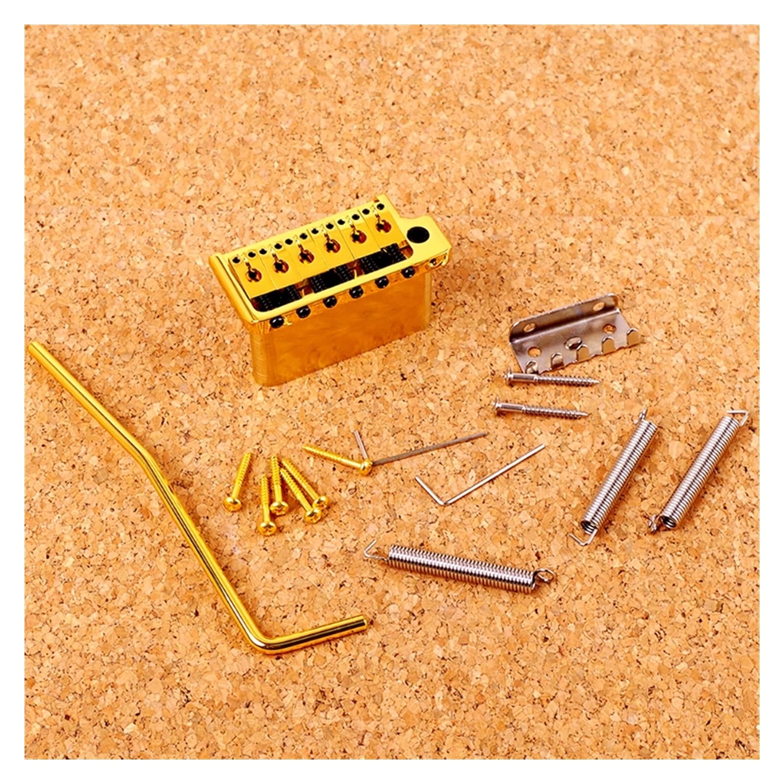 6-String Gold Metal Electric Guitar Bridge Tremolo System Set with Wrench & Screws - Replacement Tailpiece for Stratocaster Guitars | Perfect for Upgrades, Repairs & DIY Guitar Maintenance