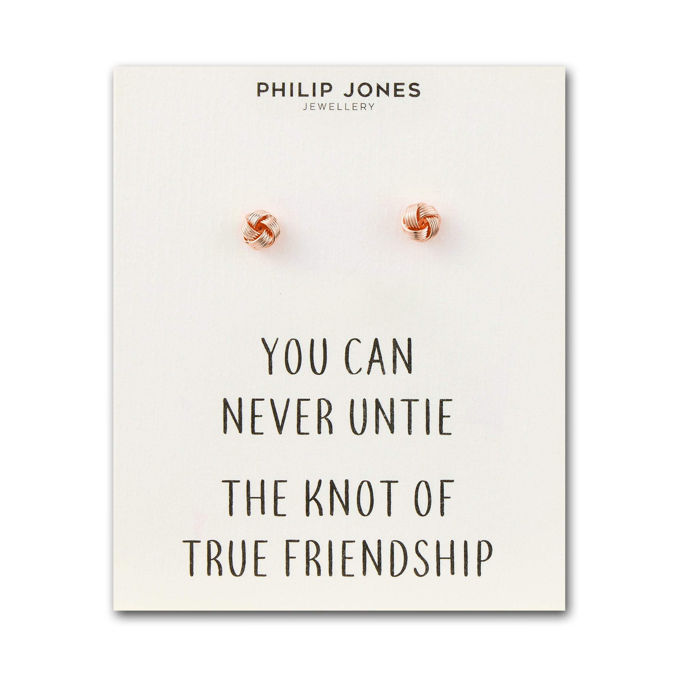 Philip Jones Rose Gold Plated Love Knot Earrings with Inspirational Quote Card - Perfect Gift for Valentine's Day, Anniversary & Romantic Occasions