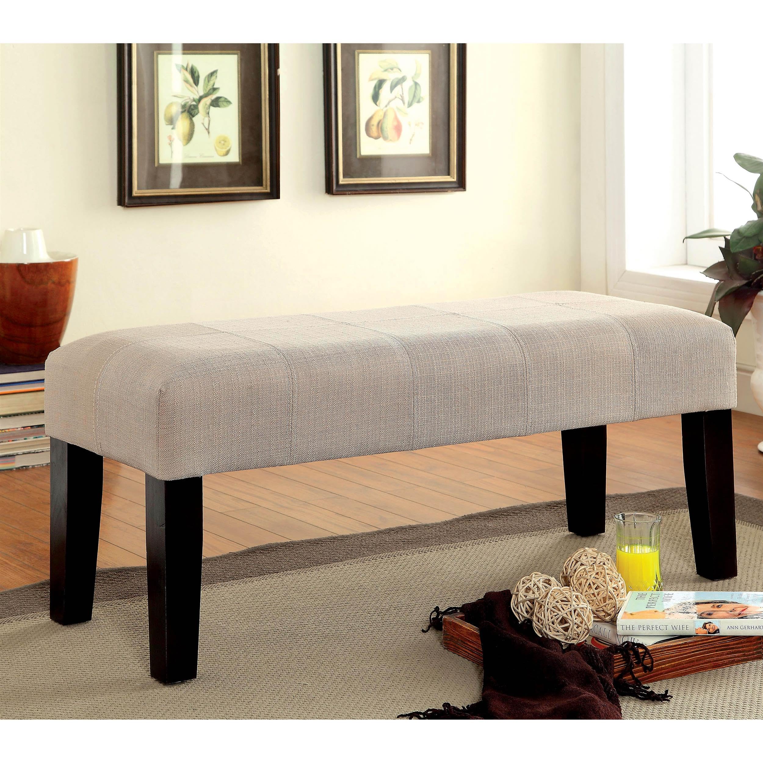 Brandie Upholstered Accent Bench in Ivory by Furniture of America - Perfect for Entryway, Bedroom or Living Room Seating