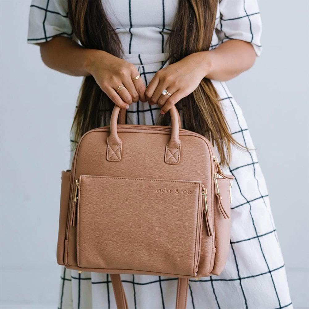Ayla & Co Vegan Leather Mini Diaper Bag with Expandable Pockets, Built-In Wallet & Organizer - Stylish & Functional Baby Bag for Moms on the Go, Travel & Daily Use