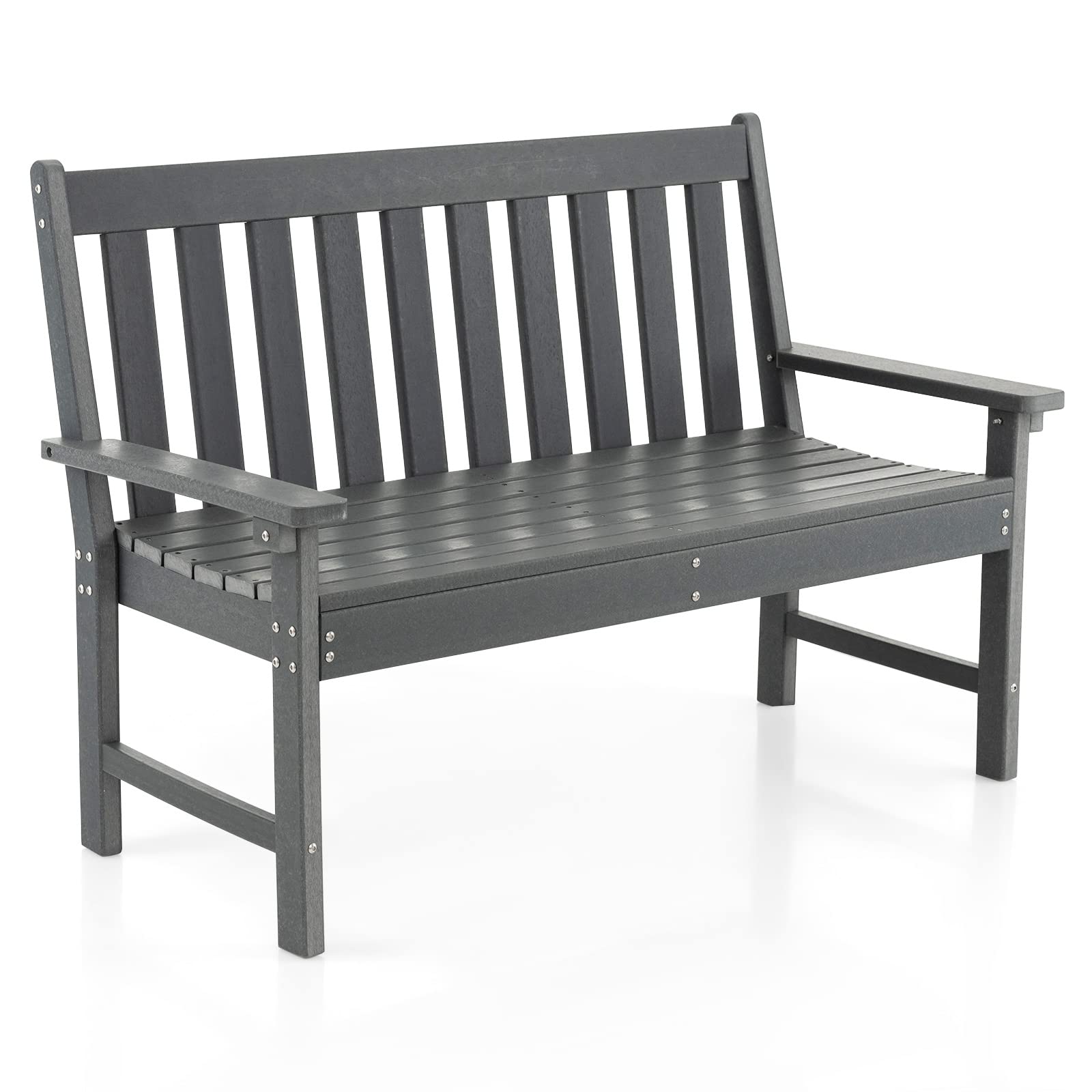 Giantex 52-Inch Outdoor Bench with Backrest & Armrests - Heavy Duty 705 lbs Capacity All-Weather HDPE Park Bench - 2-Person Slatted Patio Bench for Porch, Yard, Lawn, Garden (Grey) | Perfect for Outdoor Relaxation, Park Seating & Backyard Decor