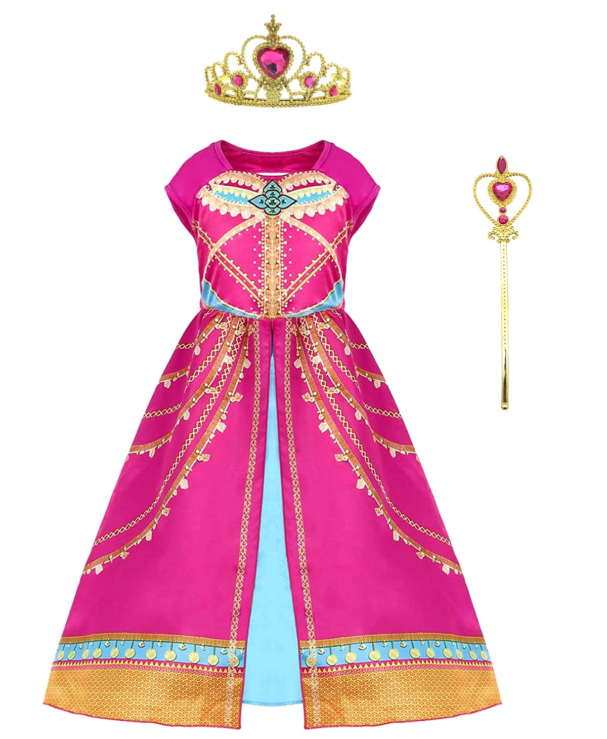 Princess Jasmine Costume for Girls - Elegant Dress Up Outfit for Birthday Party & Halloween | Perfect for Cosplay, Dress-Up Play, and Themed Events