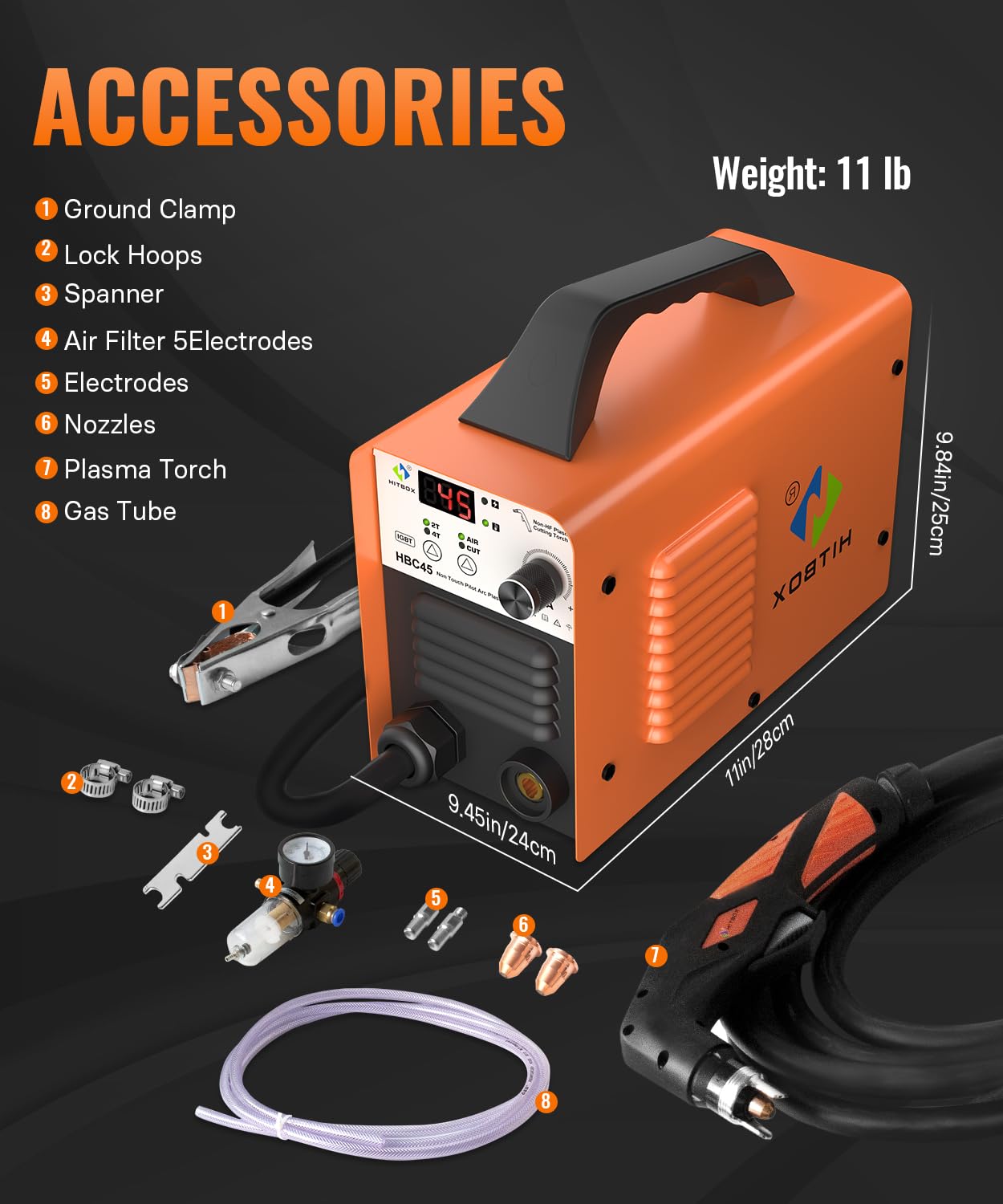 HITBOX 45Amp Plasma Cutter - Dual Voltage 110V/220V IGBT Inverter Metal Cutting Machine with Digital Display, 1/2