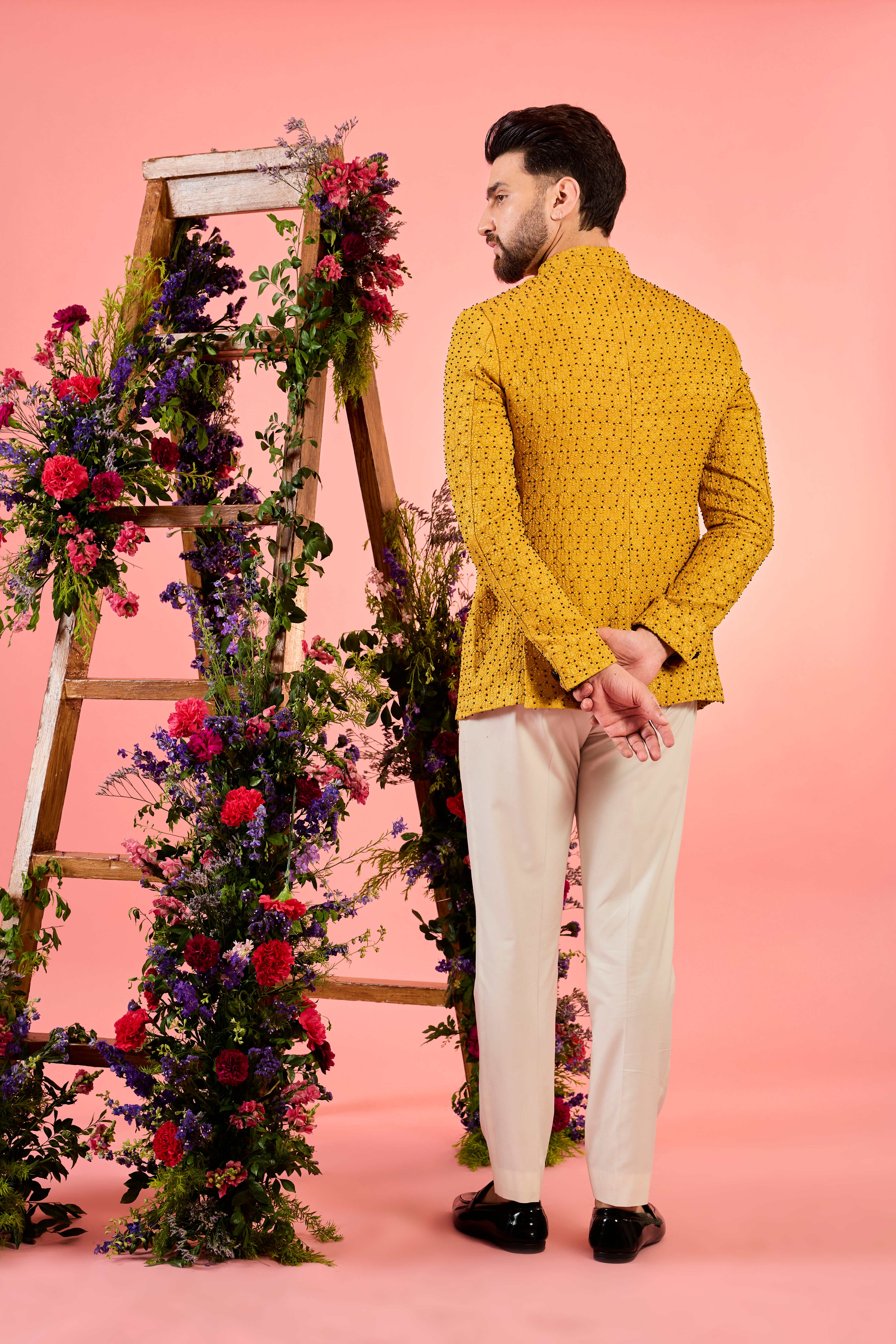 Exquisite Mustard Bandhgala Suit with Intricate Cut Dana & Thread Work - Perfect for Weddings, Festivals & Special Occasions