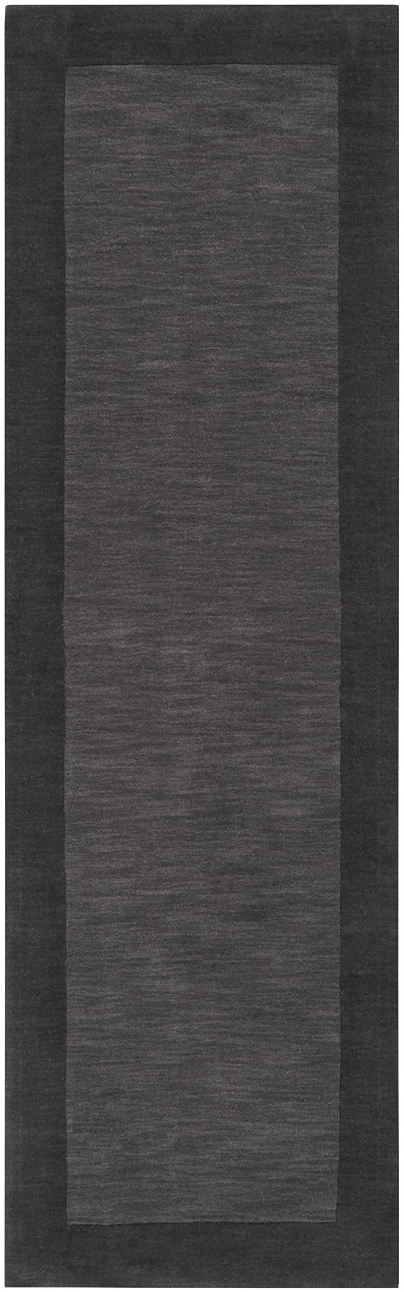 Premium Hauteloom Talmage Wool Runner Rug for Hallway & Kitchen - Solid Border Design in Gray & Black - 2'6