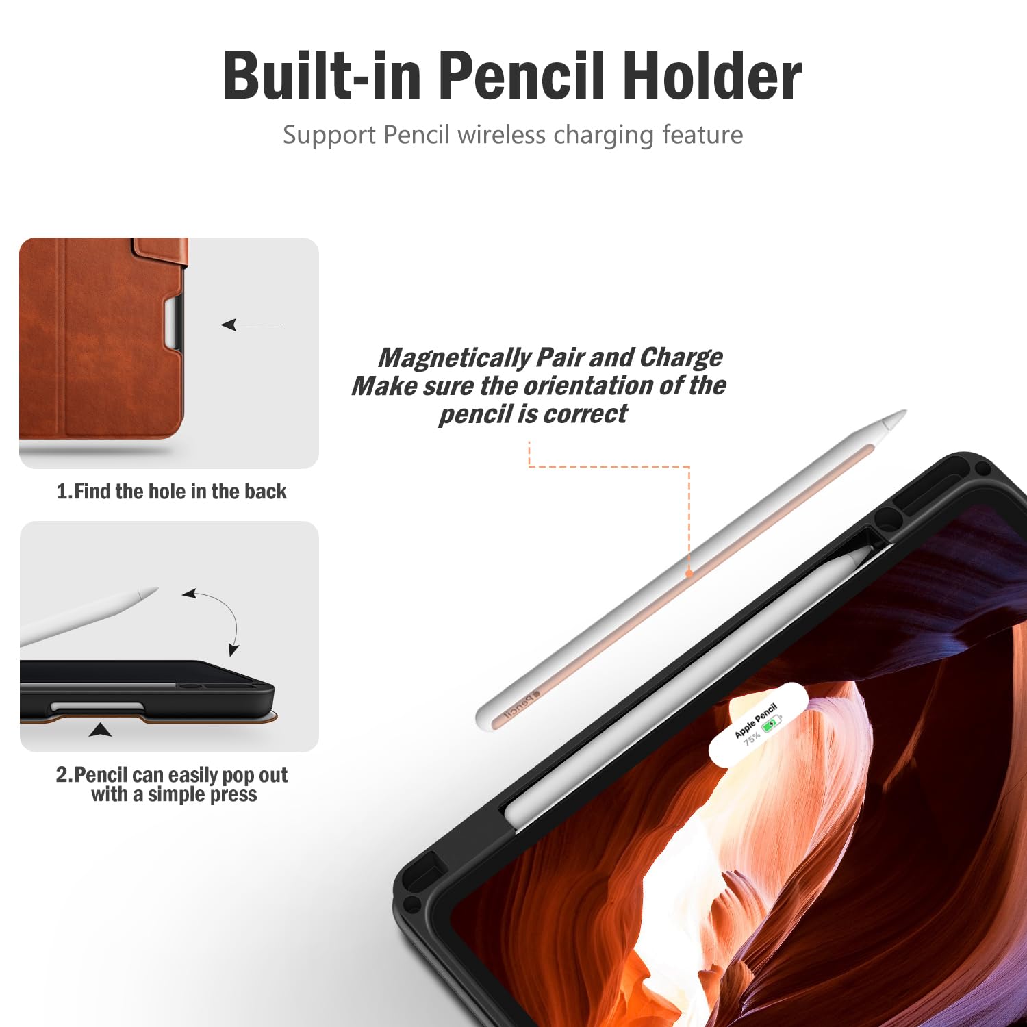 Premium PU Leather iPad Air 13 Inch Case (2025 M3/2024 M2) with Pencil Holder - Compatible with Apple Pencil Pro & USB-C Pencil, Auto Sleep/Wake Function - Protective Cover for iPad Air 13