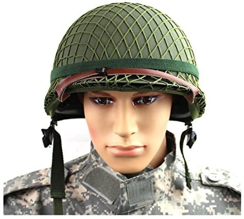 US Army M1 Green Helmet Replica - Hunting Helmet with Net/Canvas Chin Strap, Perfect for DIY Projects & Outdoor Adventures | Military Style Headgear for Hunting, Airsoft, and Costume Events
