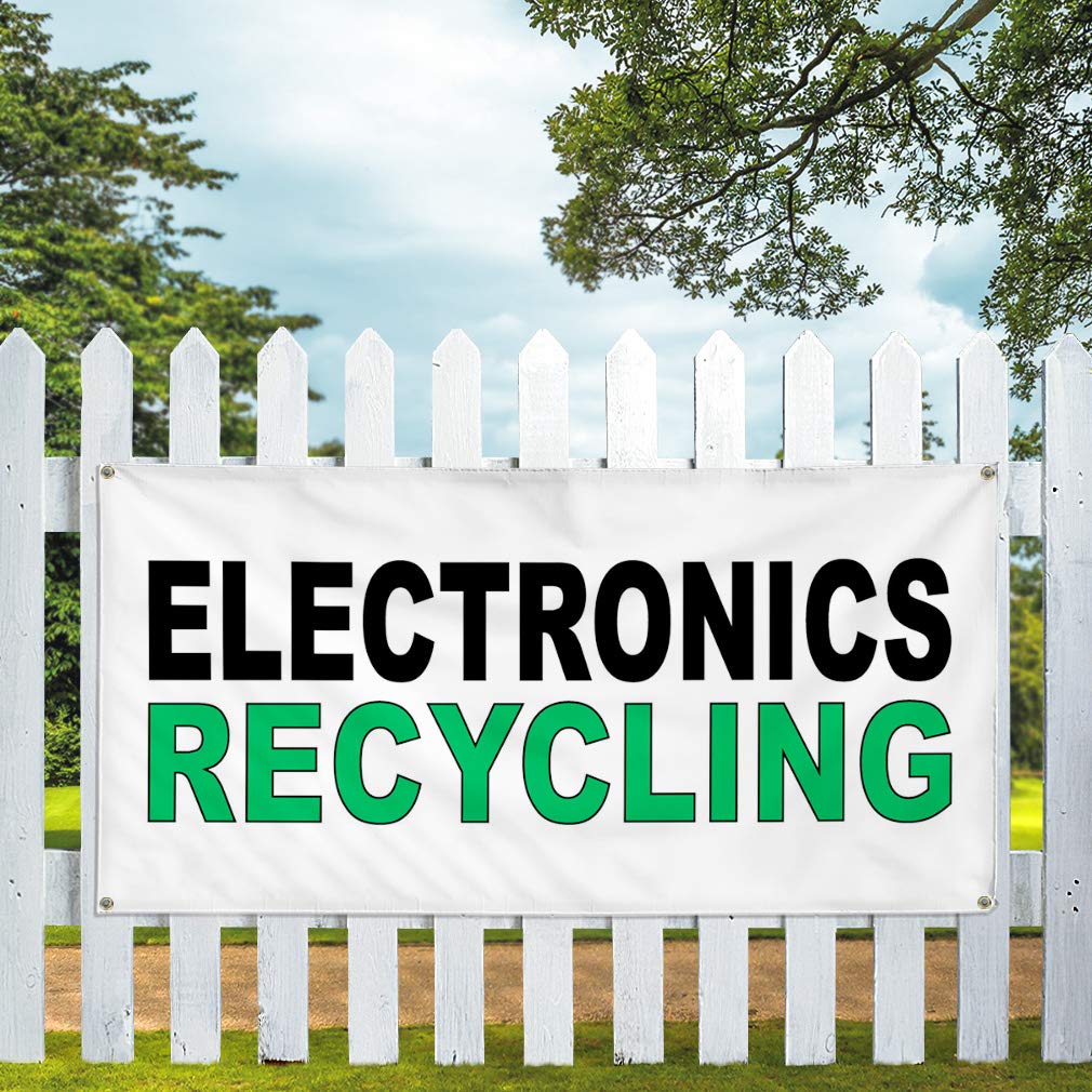 Vinyl Banner - Multiple Sizes (48x96 Inches) for Electronics Recycling | Black & Green Weatherproof Business & Industrial Yard Signs with 8 Grommets | Perfect for Outdoor Advertising, Store Promotions & Event Signage