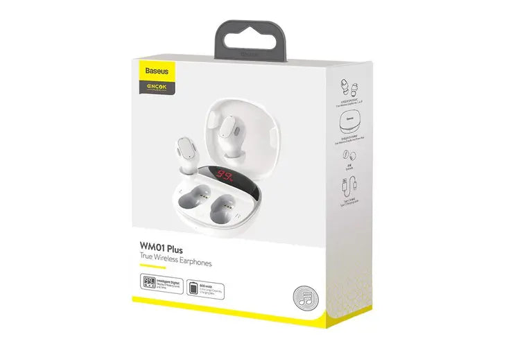 Baseus WM01 PLUS True Wireless Earbuds - White | Bluetooth 5.0 Headphones with 20H Playtime, IPX5 Waterproof, Touch Control | Perfect for Gym, Running, Commuting & Travel