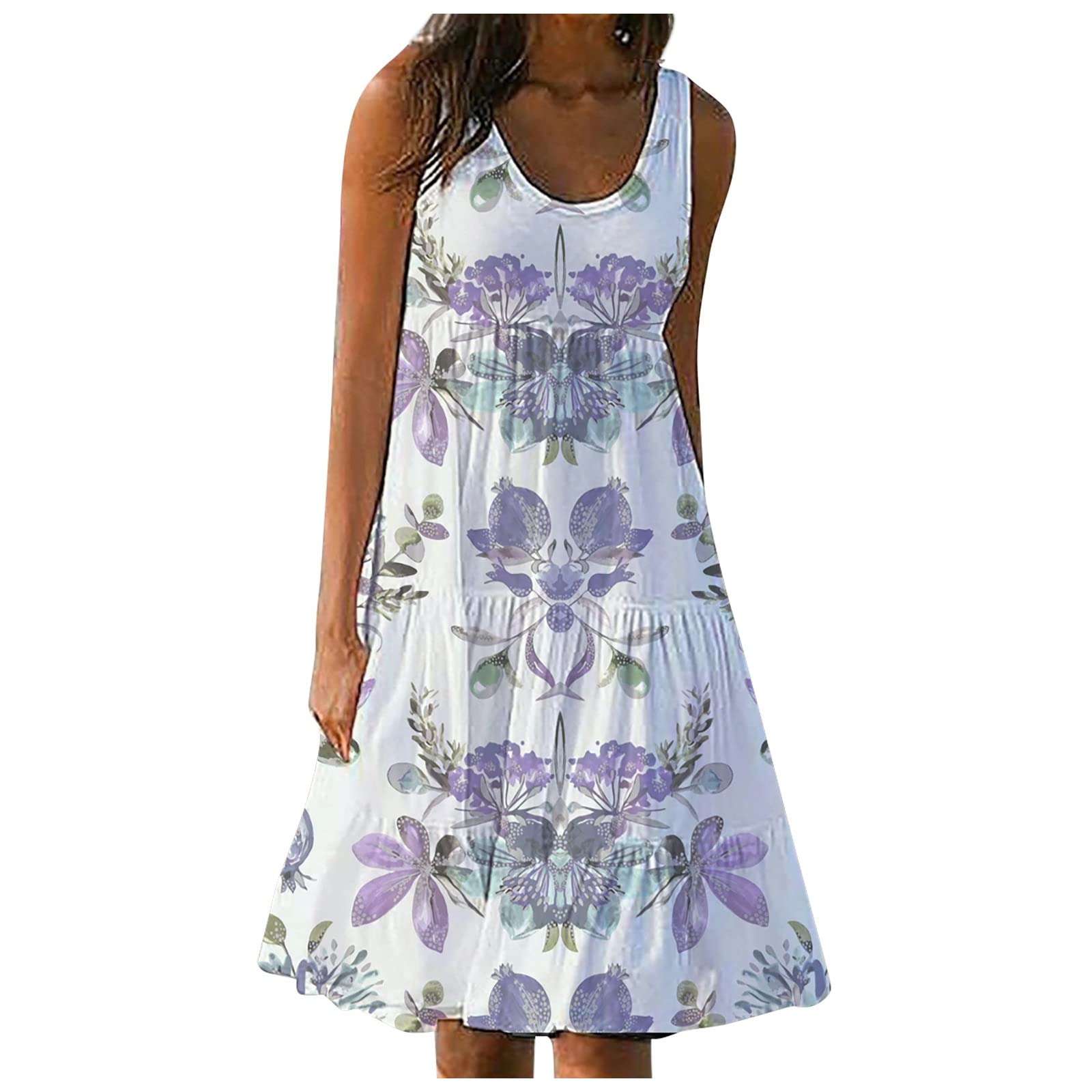 Women's Floral Print Summer Dress - Sleeveless Round Neck Casual Beach Dress for Outdoor, Vacation & Party Wear