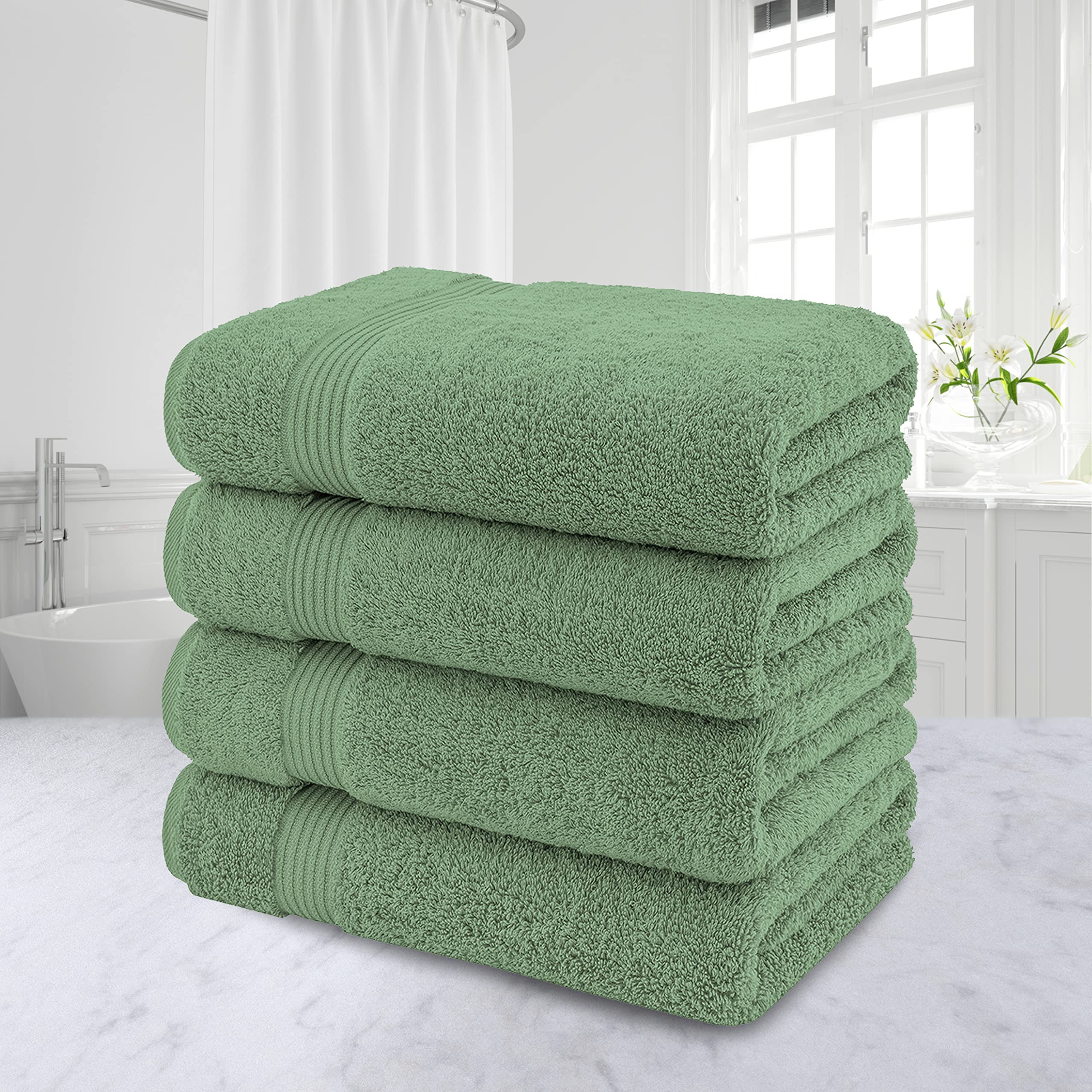 Premium 100% Cotton Turkish Bath Towels Set of 4 - Extra Large 27x54 Inch, Ultra Soft & Absorbent, Sage Green - Perfect for Spa, Bathroom, Beach & Gym Use