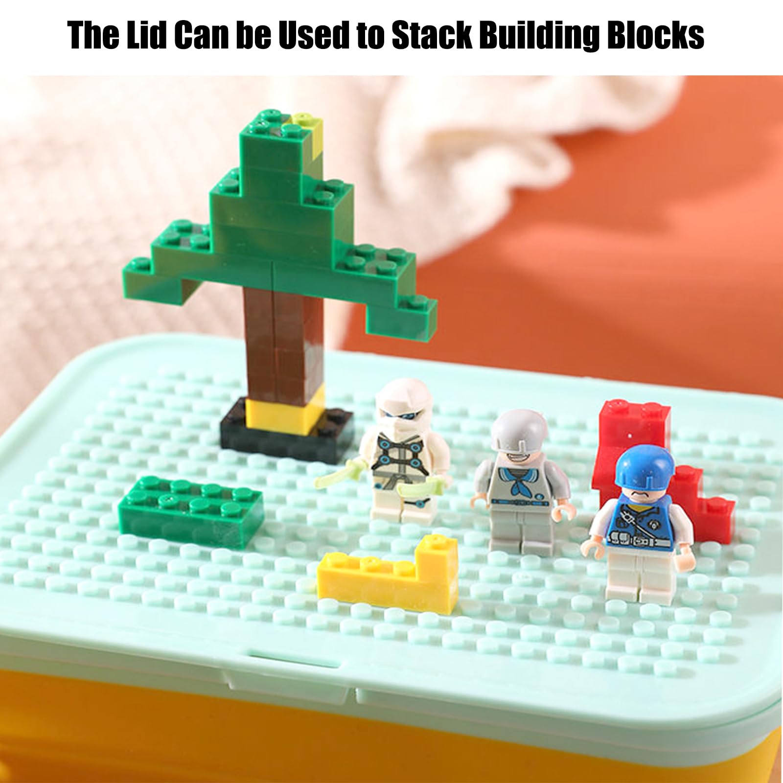Lego Storage Organizer with Baseplate Lid & 5 Compartment Bags - Compressible Brick Box for Lego Toys, Building Blocks & Tabletop Games | Perfect for Kids' Playroom, Classroom & Travel Organization