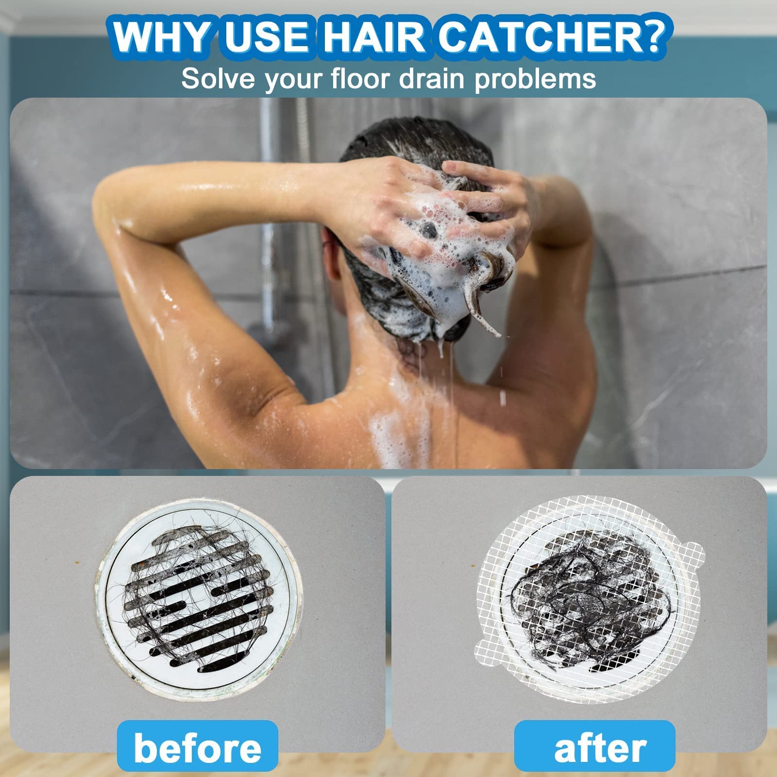PPKKAI 30 Pack Disposable Shower Drain Hair Catchers - Mesh Filter Sink Strainer Stickers for Bathtub, Kitchen & Bathroom - Catches Pet Hair, Human Hair & Debris - Perfect for Homes with Dogs, Cats & Long Hair Owners