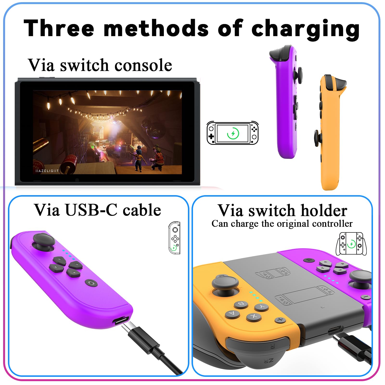 Nintendo Switch/Lite/OLED Wireless Controller Replacement - Left & Right Joy-Con with Motion Control, Dual Vibration, Plug & Play, Wake-Up Function & Comfort Grip - Perfect for Gaming, Travel & Family Entertainment