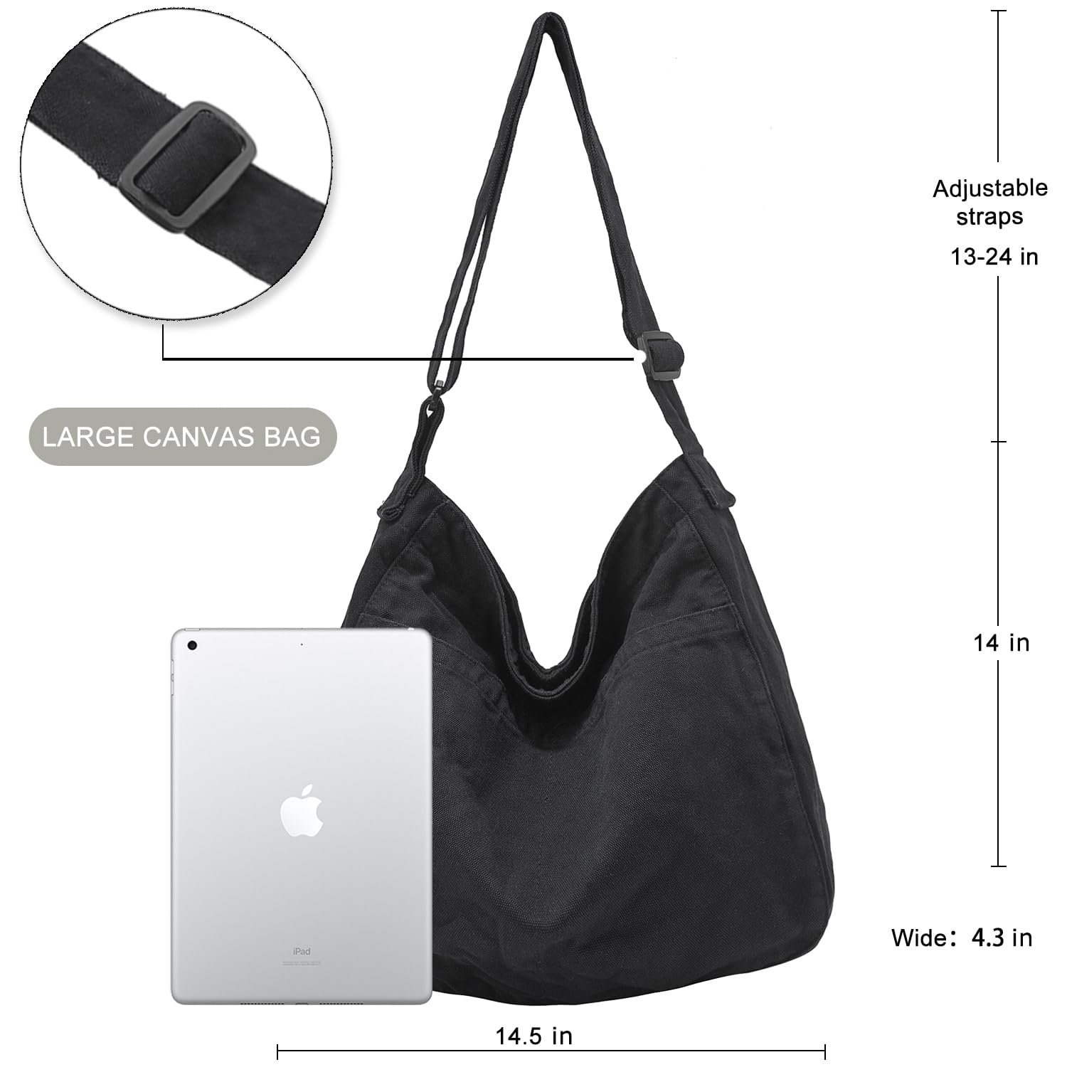Stylish Canvas Tote Bag for Women & Men - Large Crossbody Shoulder Purse with Hobo Design - Perfect for Work, Travel, Shopping & Daily Use