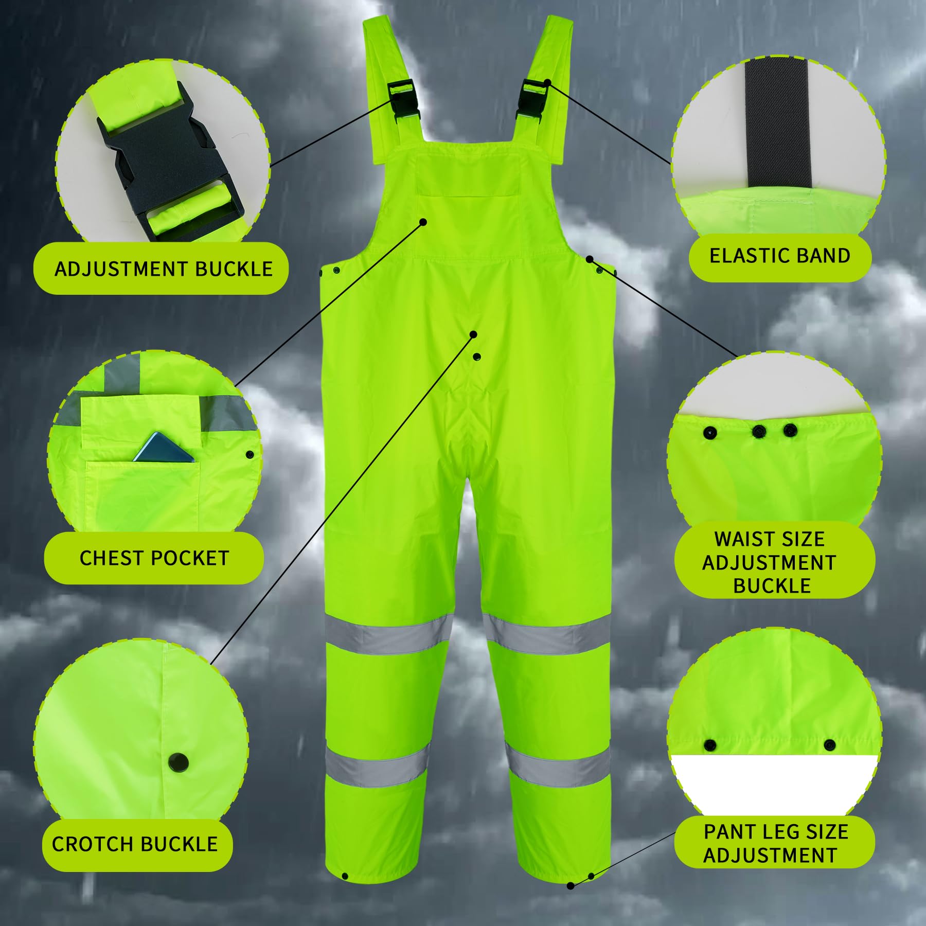 Men's Waterproof Rain Suit - High Visibility Reflective Workwear with Breathable Jacket & Pants for Outdoor Construction, Fishing, and Hiking