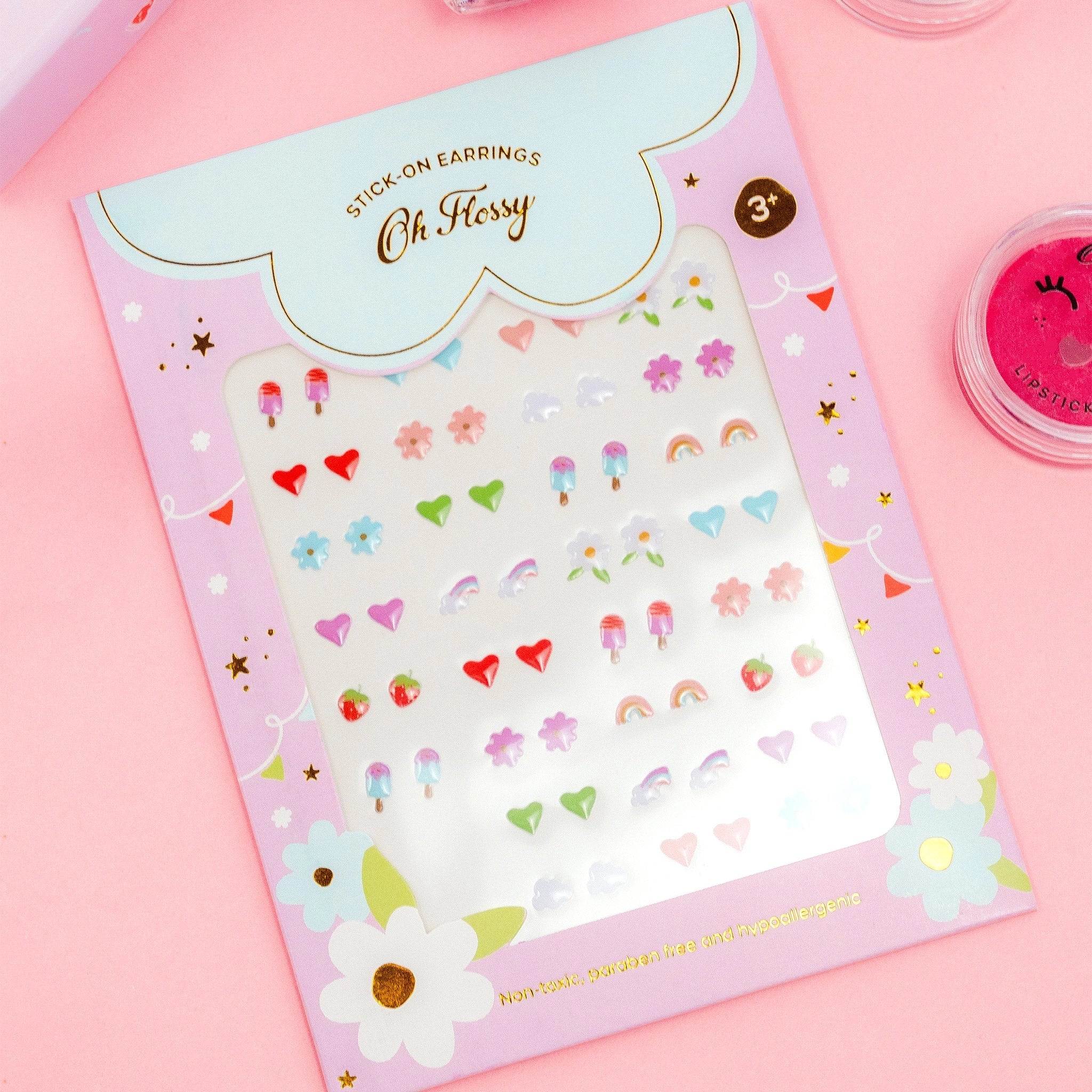 Oh Flossy Kids Stick On Earrings - Non-Piercing Adhesive Earrings for Girls & Toddlers - Safe & Painless Fashion Accessories for Parties, School & Special Occasions