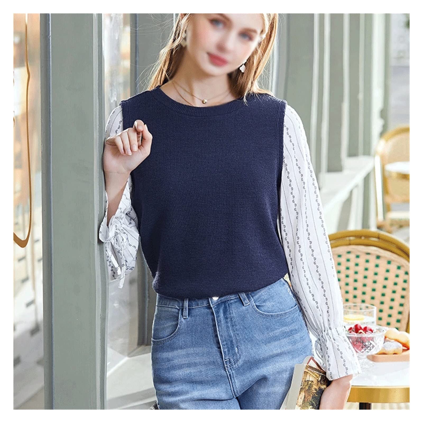 Women's Casual Spring Patchwork Knit Sweater Long Sleeve Pullover Tops - Comfortable & Stylish for Office Wear, Weekend Outings & Cozy Home Relaxation (Color A, Size M)