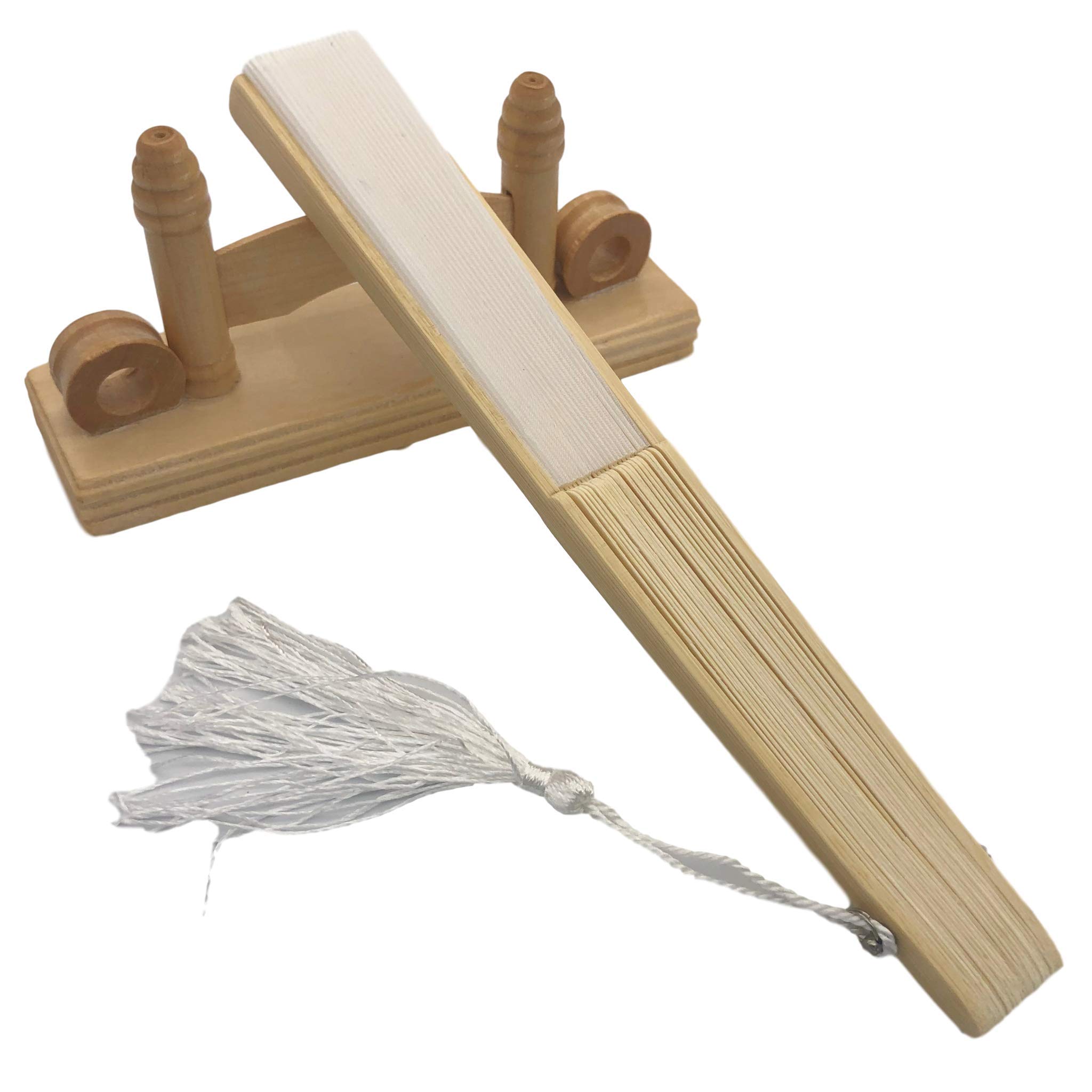 10 Pack Handheld Fabric Fans with Tassel - Premium Bamboo Ribs Wedding Party Favors, Summer Cooling Accessories for Outdoor Events, Bridal Showers & Beach Weddings (White)