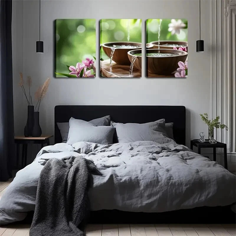 3-Piece Serene Water Flow Floral Landscape Wall Art Set - Framed Canvas 40x60cm (16x24in) - High Quality Print, 100% Australian Made, Ready to Hang - Perfect for Living Room, Bedroom & Office Decor