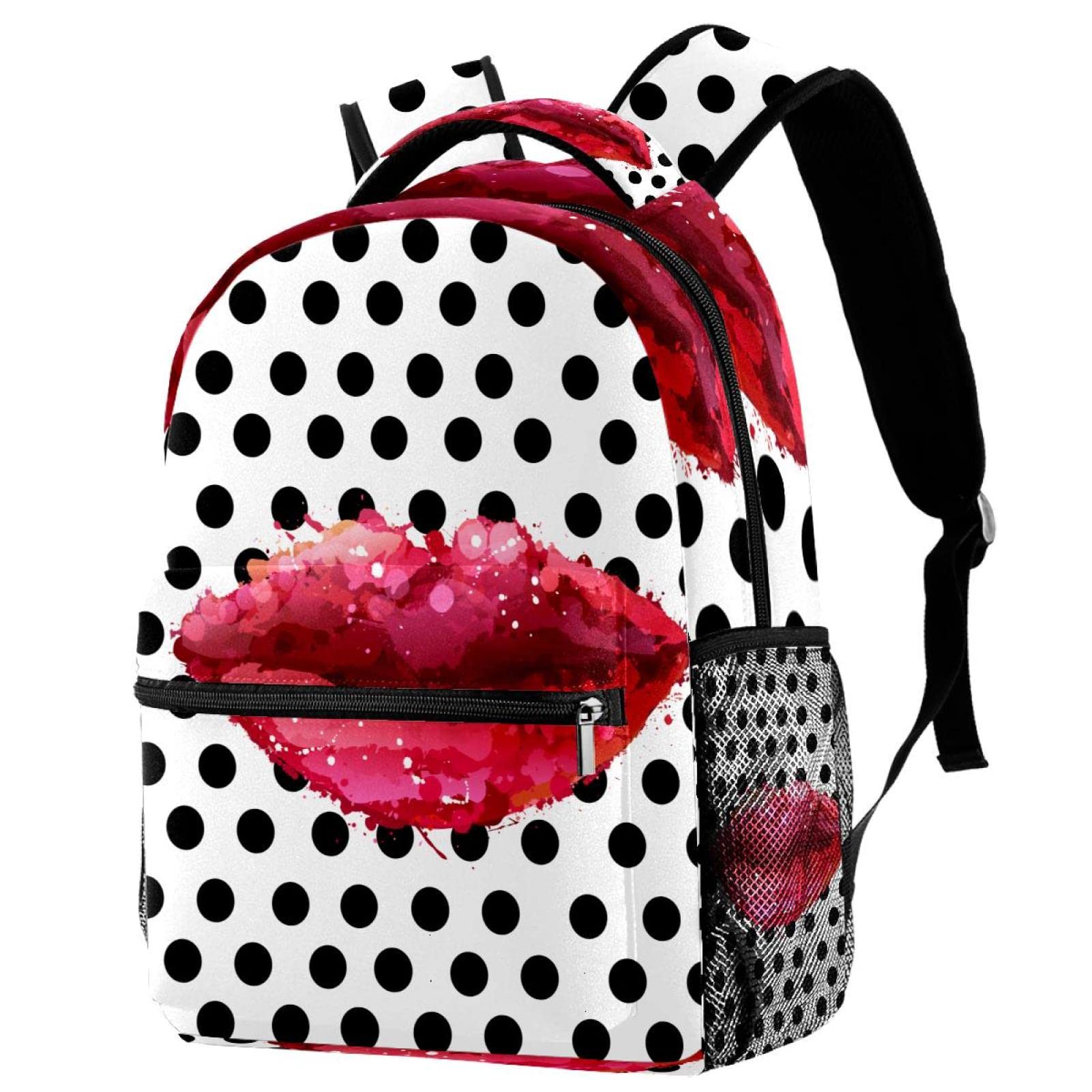 Stylish Black and White Polka Dot Watercolor Lips Backpack - Durable Shoulder Bag for Students, College, Travel & School | Perfect for Daily Use, Commuting & Campus Life